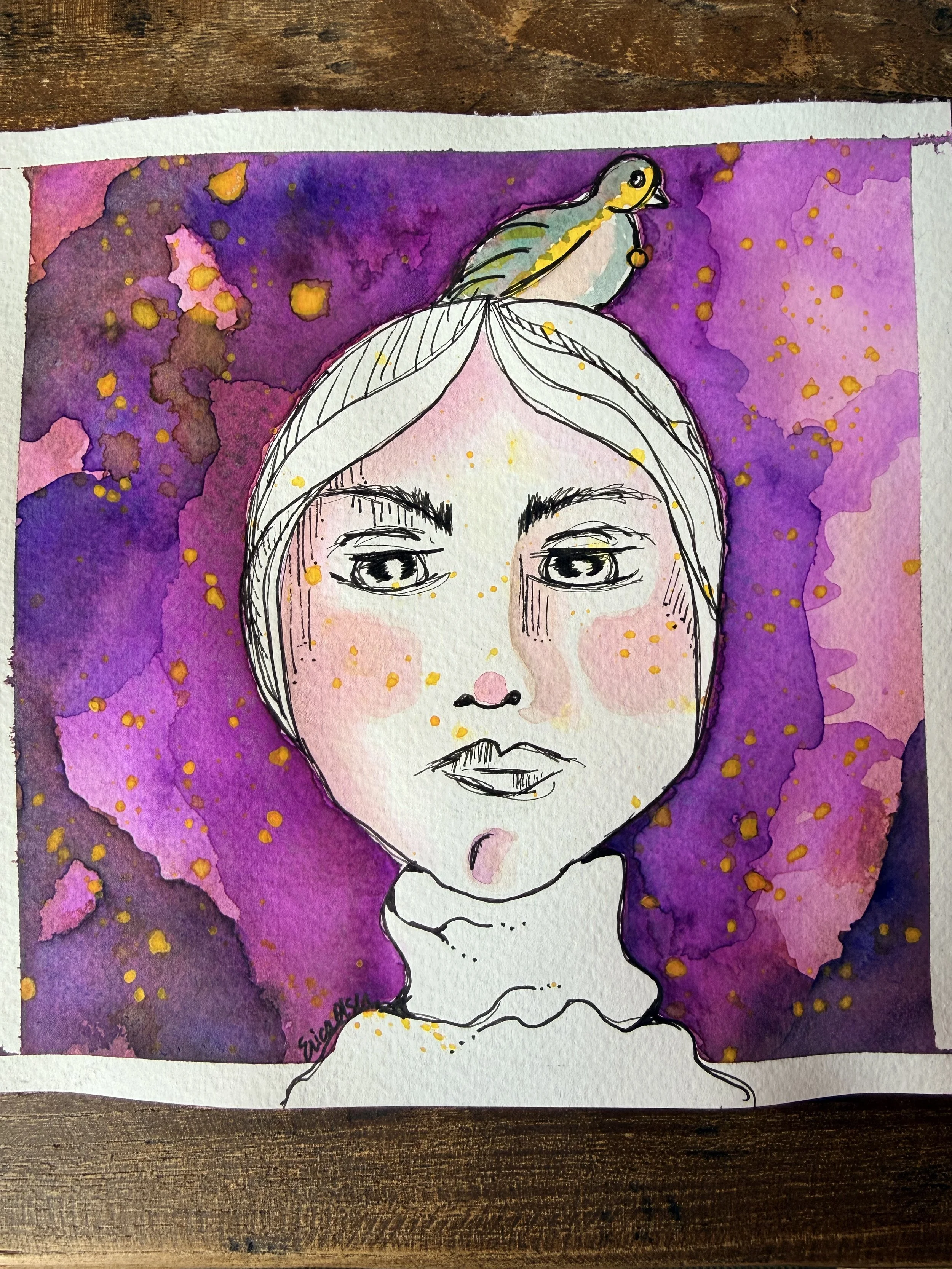 Tranquil Reflection - Original Watercolor & Ink (8x8 unframed)