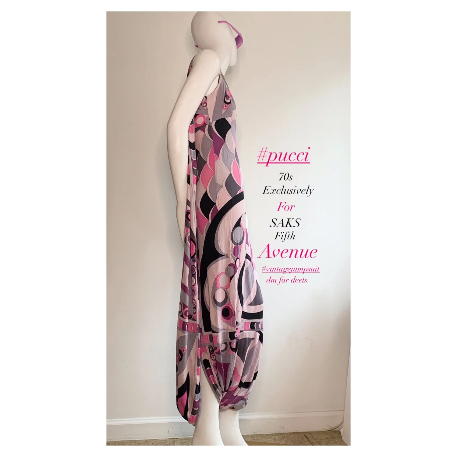 70s EMILIO PUCCI ベロアロングスカート イタリア VINTAGE Vintage 60's Emilio Pucci Blue Print Velvet Maxi Skirt & Silk Top
