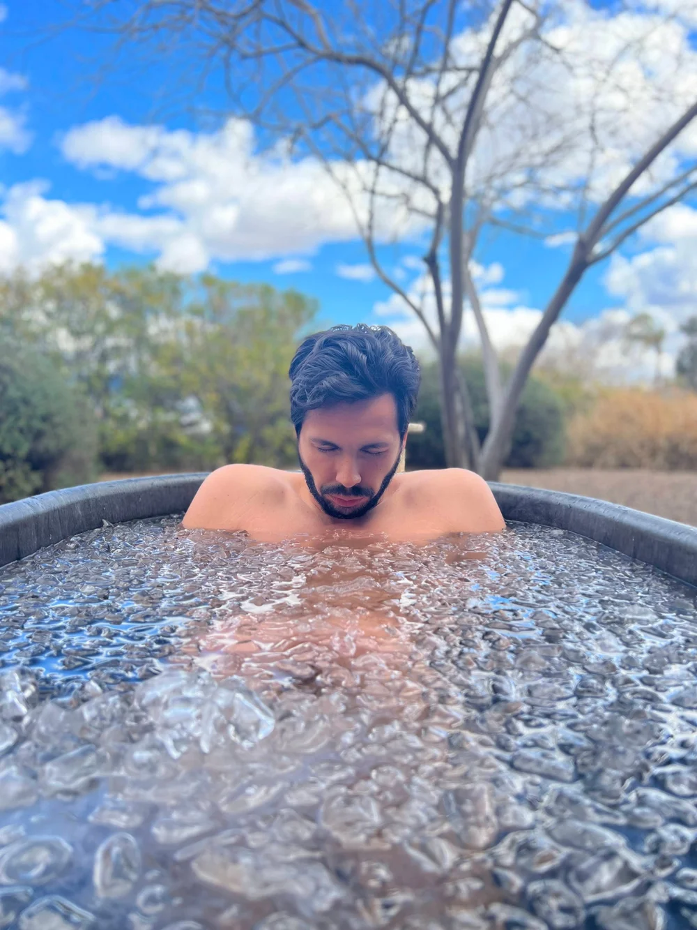 Man in Ice Bath for Cold Exposure