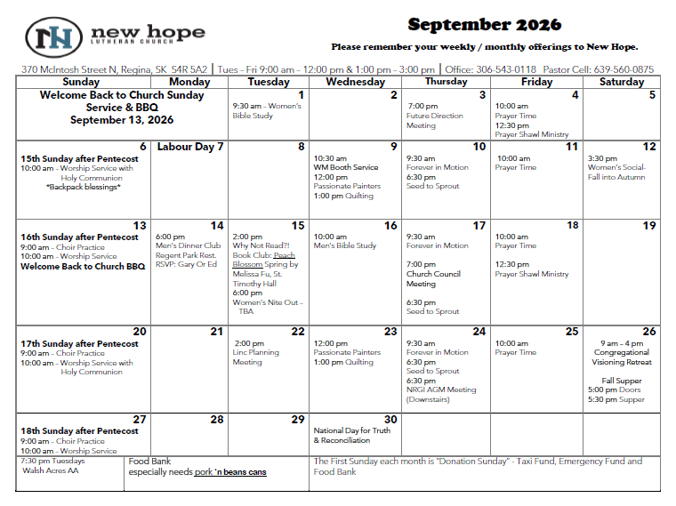 September Calendar