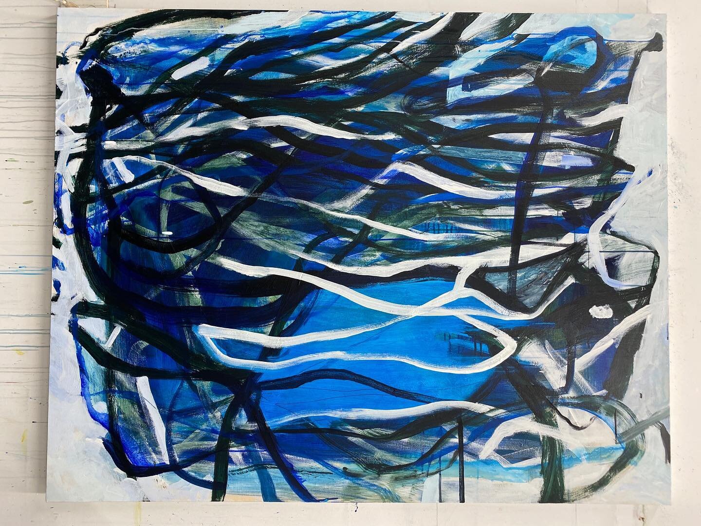 Finished my big painting, 48x60&rdquo;, on canvas.  #blue #water #abstractpainting #designer #big painting