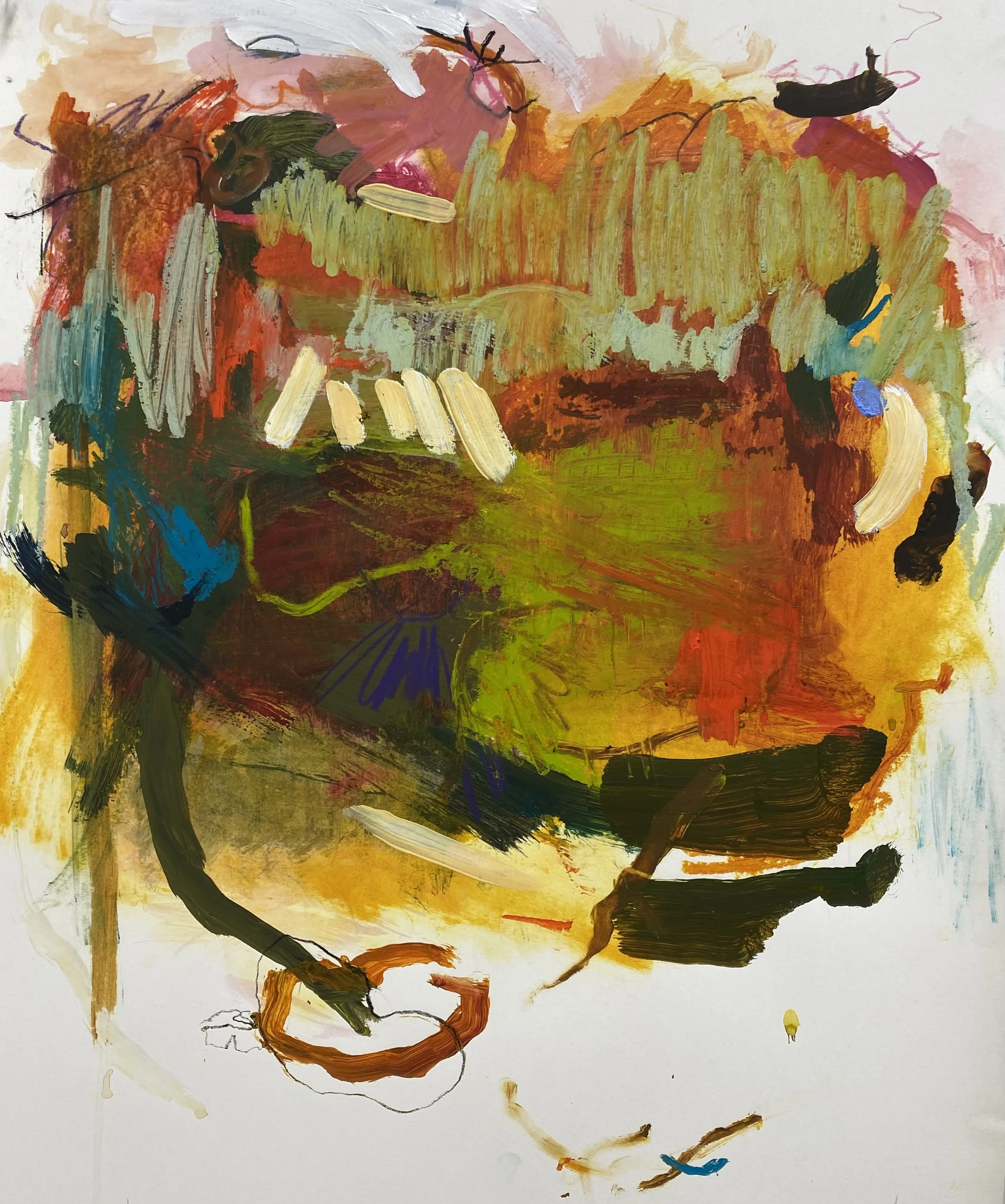 'AUTUMN'S FISHING HOLE',  22"X22" Acrylics on paper, framed     