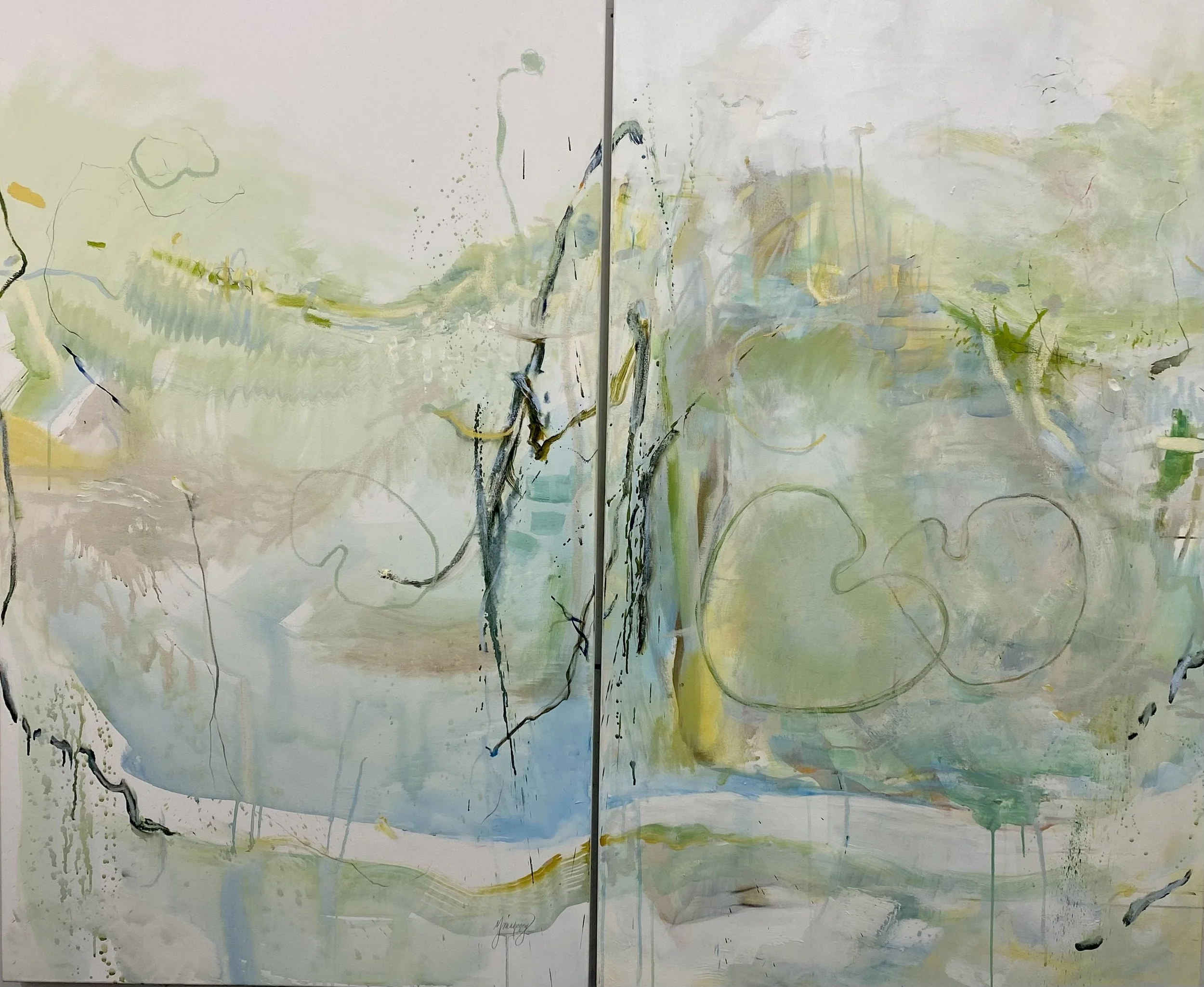"THE POND", (Diptych) 72"x60", Acrylics on Canvas