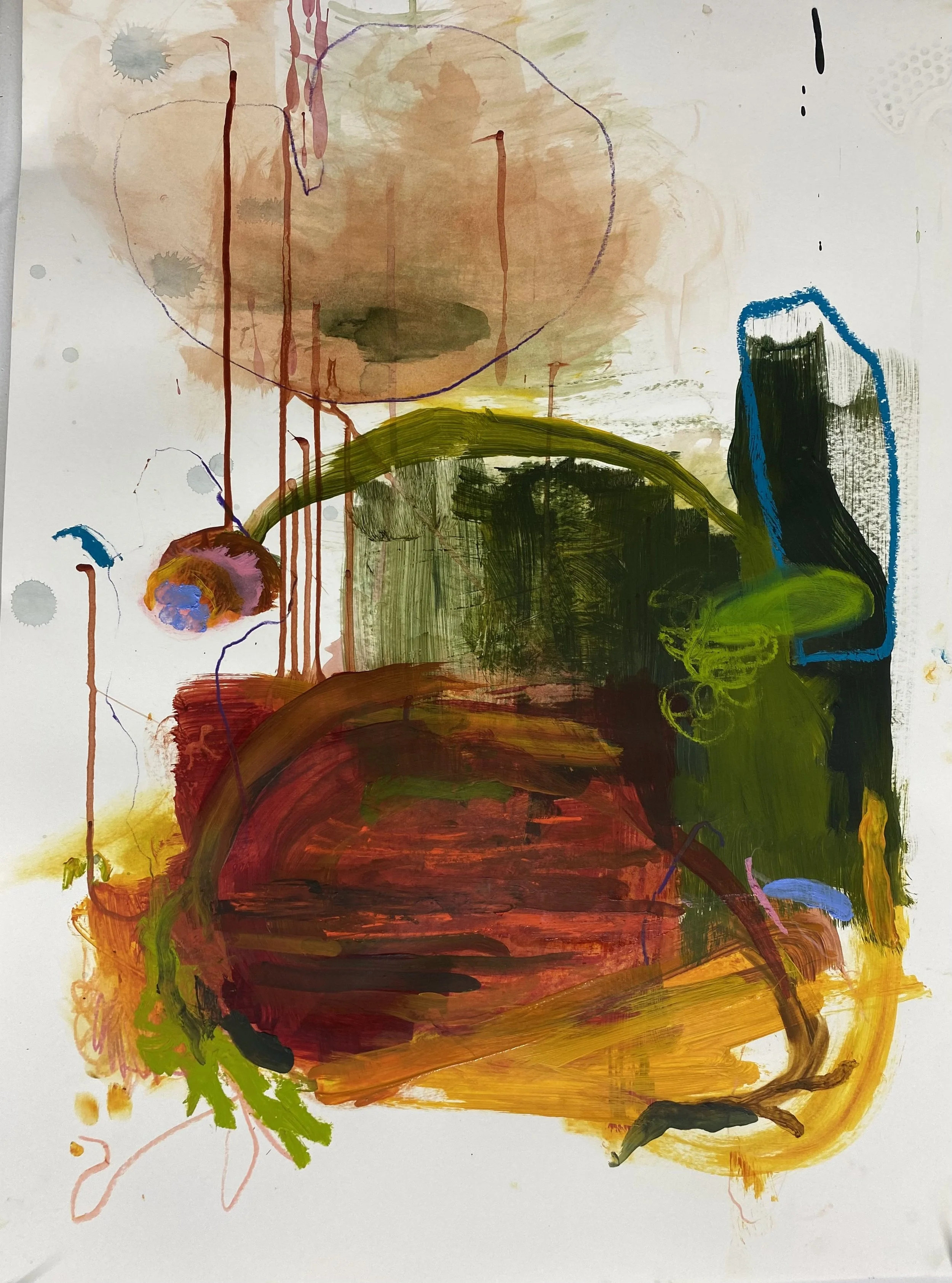 "Autumn Fishing Hole II", 22"x22" Acrylics on paper, framed