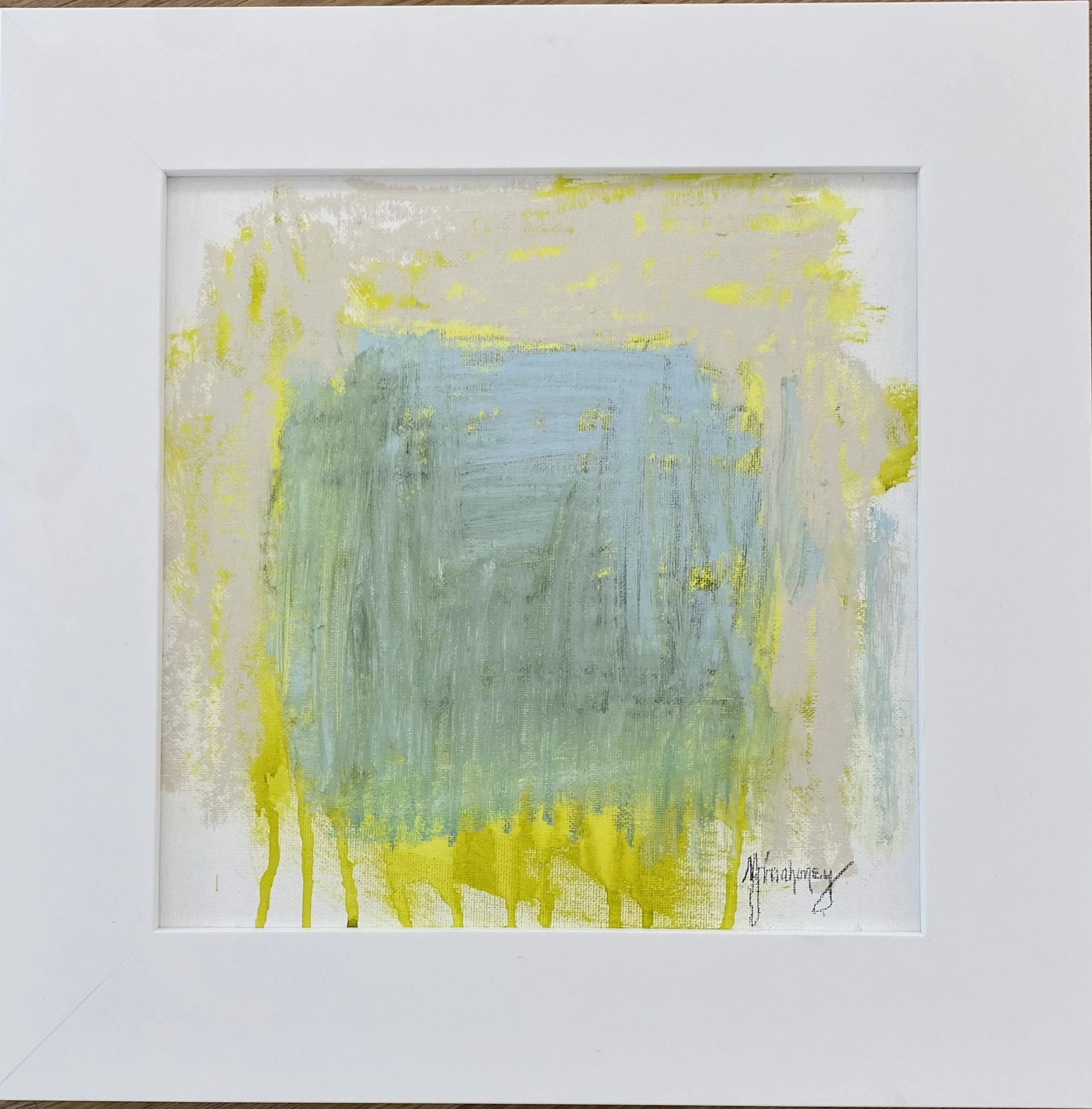 "Fog on a Sunny Day", 17"x17" framed in white