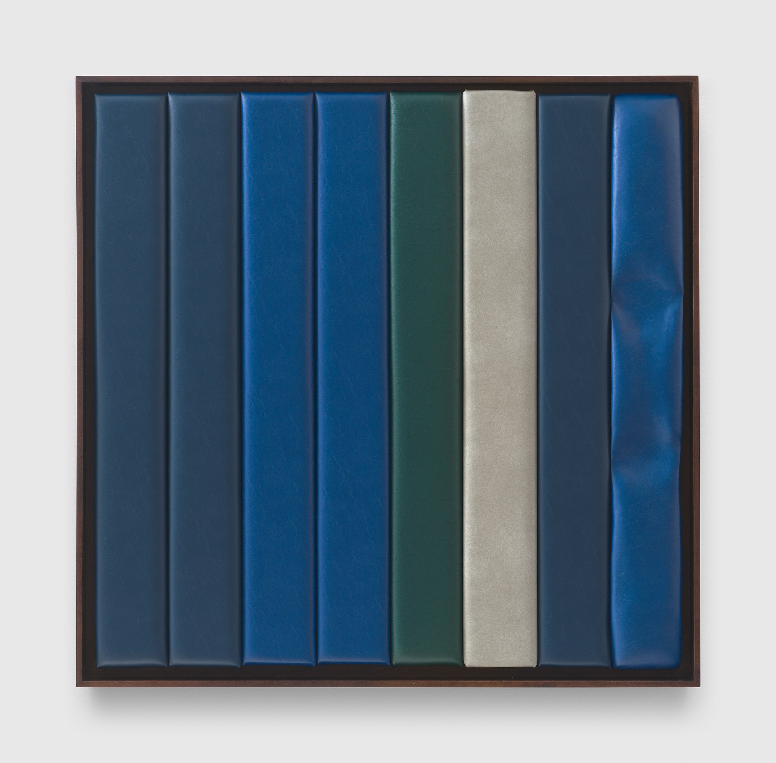 Vigil (for the anchors), 2025.
Wood, high density foam, ethafoam, vinyl, fabric, and artist's knee impressions in artist's frame.
51 x 51 3/4 x 3 5/8 inches (129.5 x 131.4 x 9.2 cm)