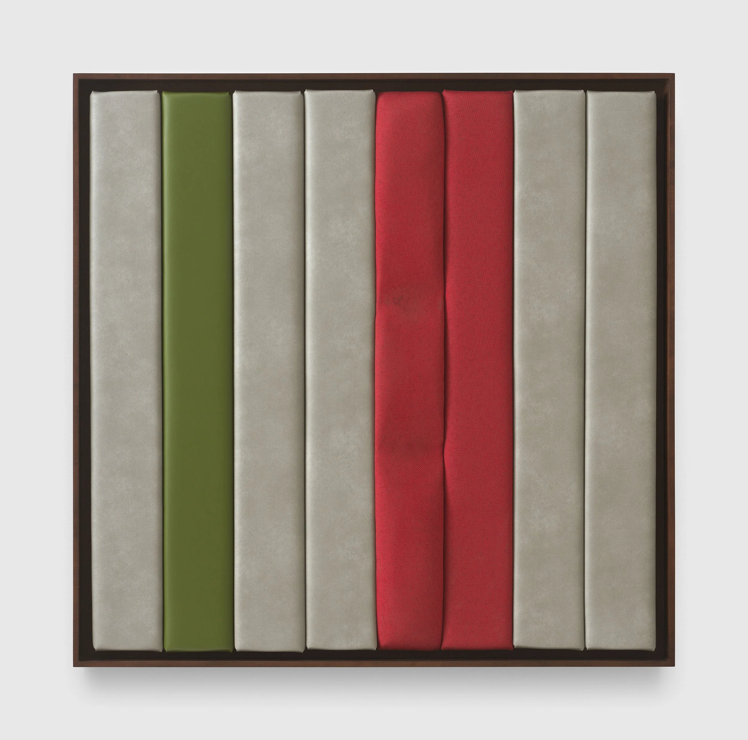 Vigil (for a sovereign self), 2025.
Wood, high density foam, ethafoam, vinyl, fabric, and artist's knee impressions in artist's frame.
51 x 51 3/4 x 3 5/8 inches (129.5 x 131.4 x 9.2 cm).