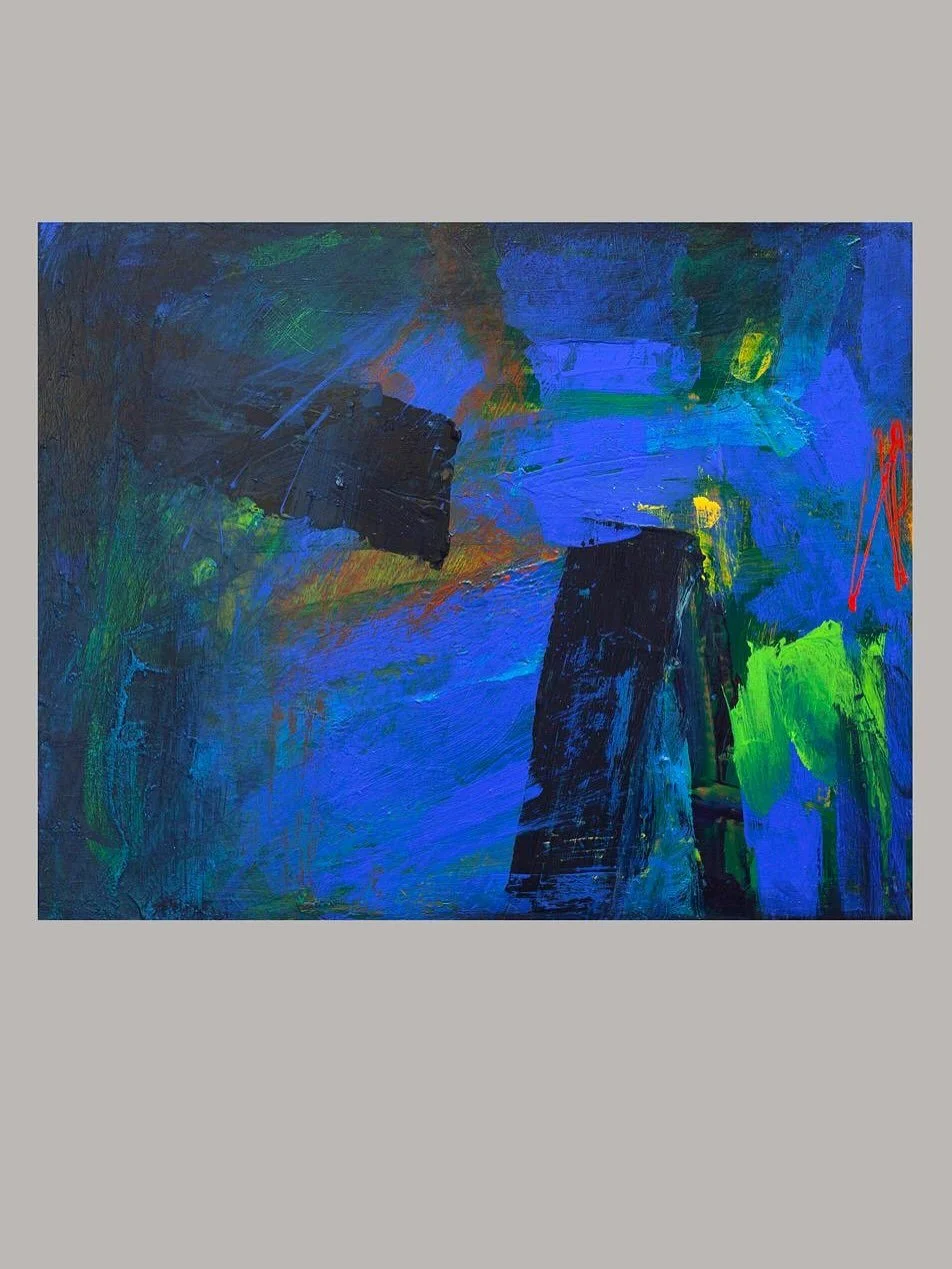 It&rsquo;s Not the Blues, 2025, Acrylic on Canvas, 40 x 50 x 4 cm

If I had to choose a favourite colour it would probably be blue. This blue is all the more intense thanks to the other colours around it using hue contrast and colour ratio principals