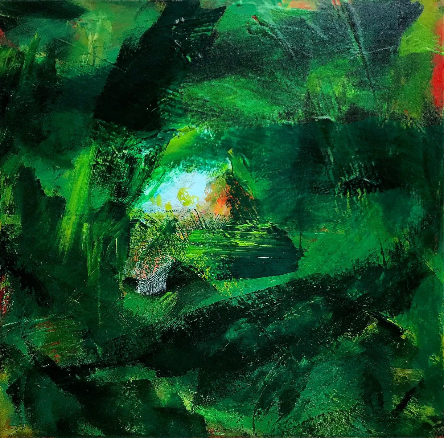 Glimpse, 2025, Acrylic on Canvas, 50 x 50 cm.

If you&rsquo;re like me, you countdown the days to the winter solstice, from which point the dawns are earlier and the sunsets later and spring is just round the corner. Phew!
This painting, called Glimp