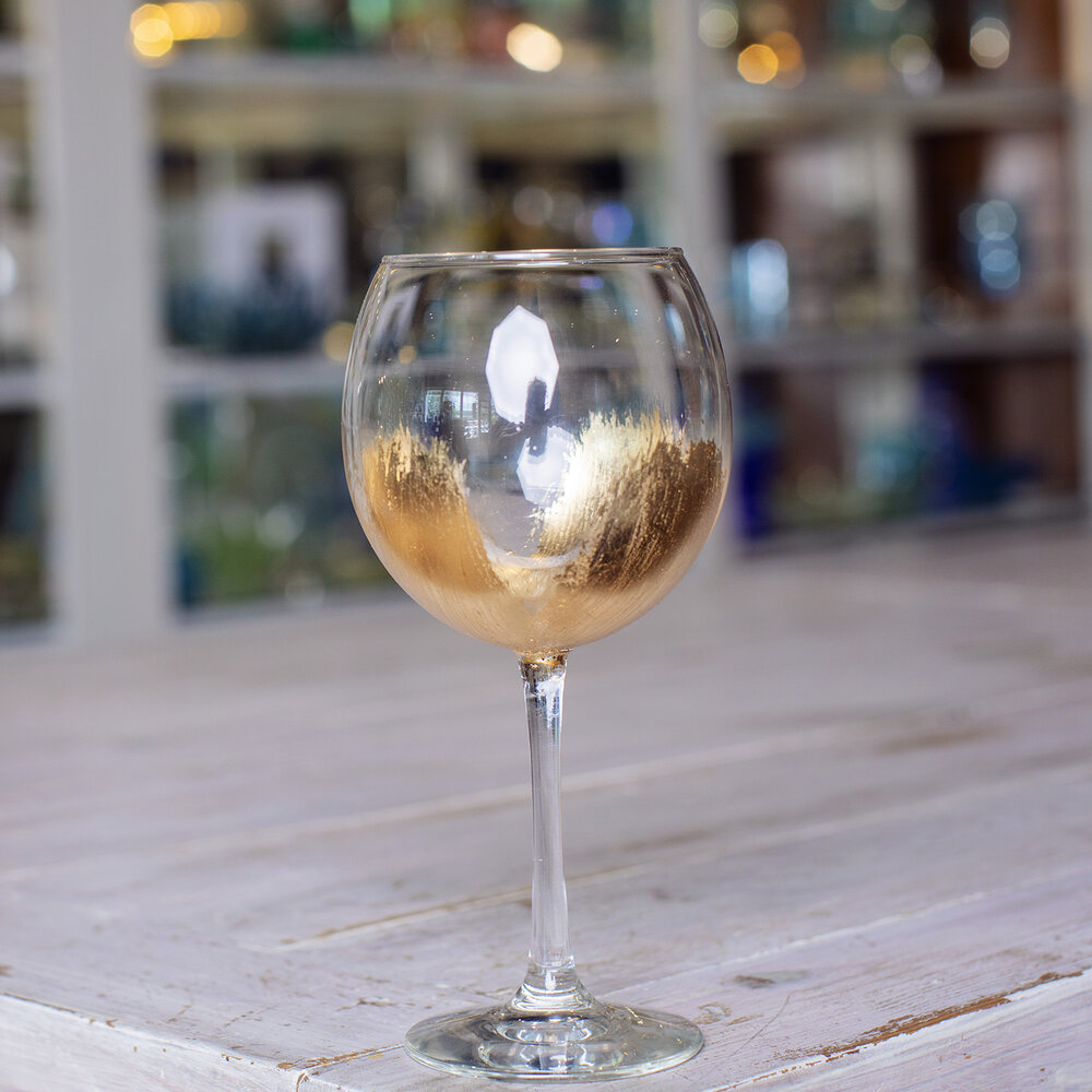 Hand Painted Gold Leaf Stemless Wine Glass By Elm Design – Bella