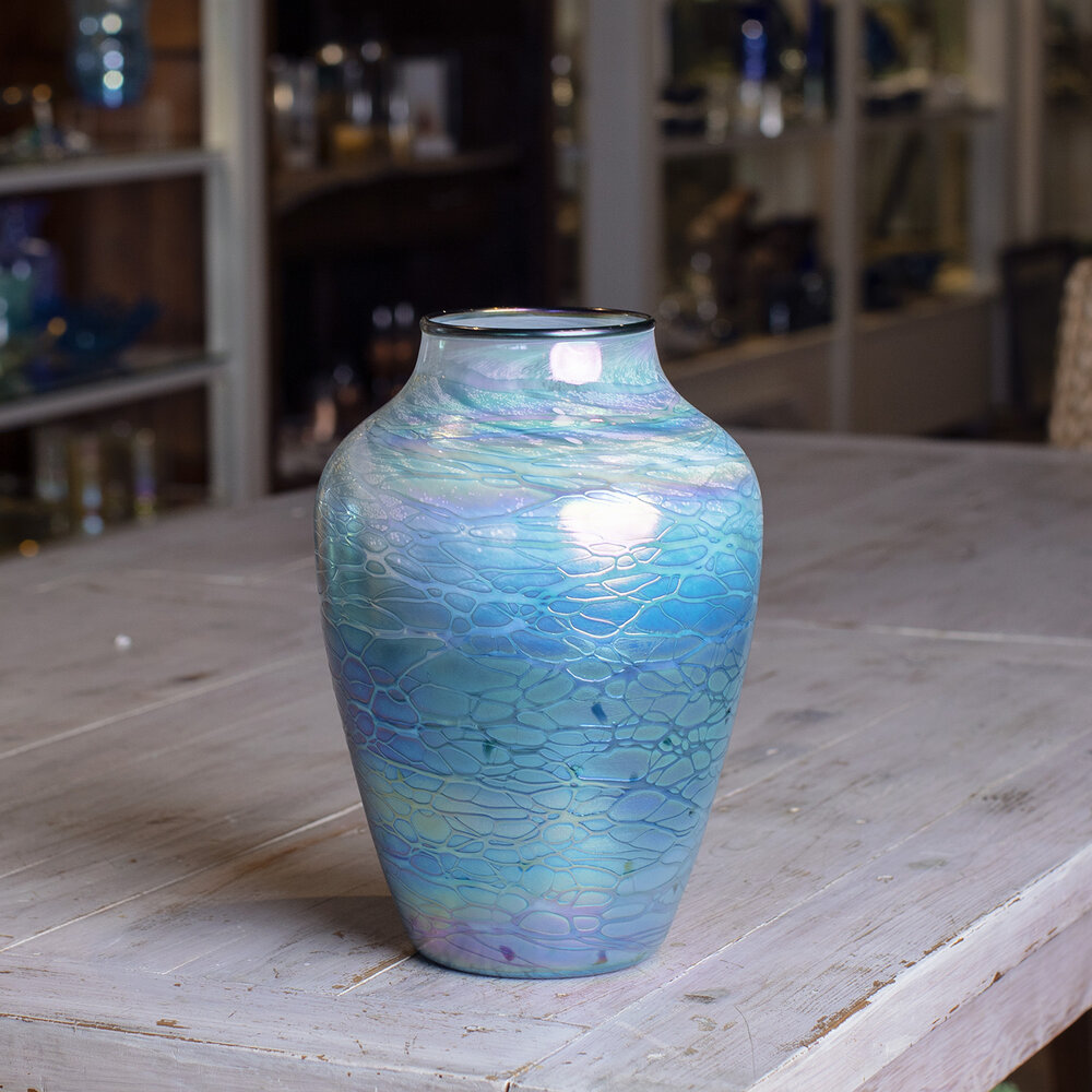 Med det samme Løfte Profeti Tom Stoener Aqua Iridescent Large Vase — Hillyer House