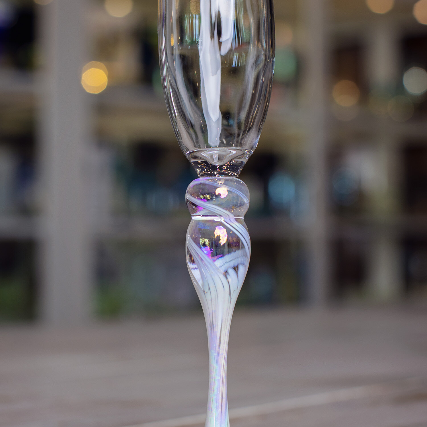 Designer Handblown Crystal Wine Glasses, Unique Iridescent Design