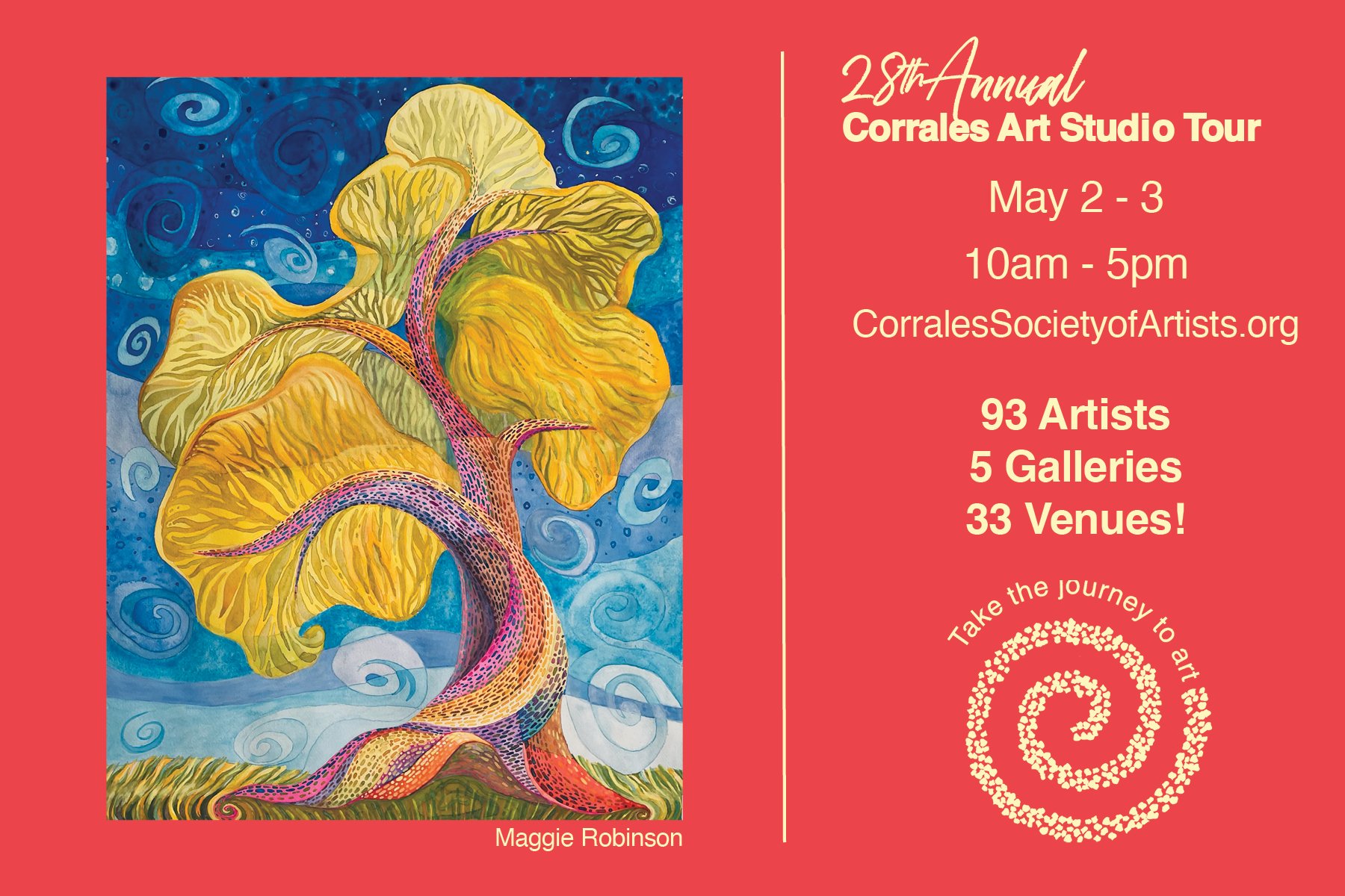 Hey, we're going to do this thing again, so mark your calendars to come visit my stop at the Corrales Art Studio Tour the first weekend in May.

(When you look at the catalog, notice that our individual page listings are the correct address but the m