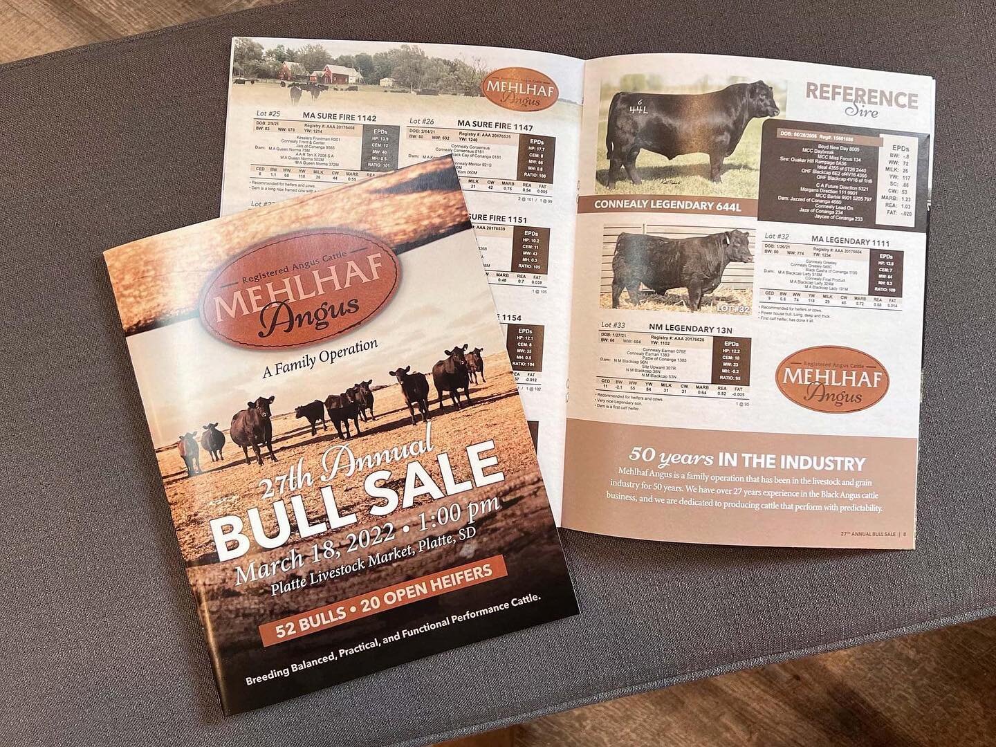 Mehlhaf Angus has trusted us for many years with the production of their bull sale books. This year, when they made the change to a live sale, they wanted to make a change to their sale book as well. We took on the challenge and are so thrilled with 