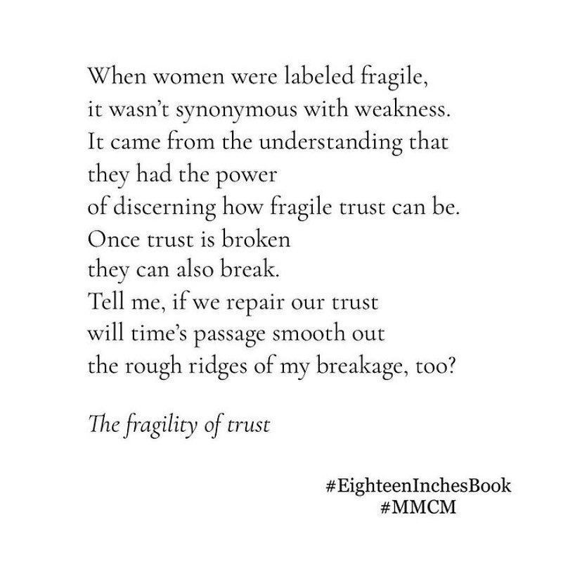 &ldquo;The fragility of trust&rdquo; &mdash; Read more in #EighteenInchesBook available everywhere books are sold! Link in bio 🤍✨ #MMCM