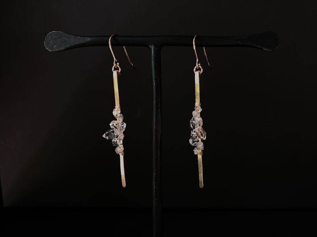 Herkimer Diamond Wrapped Branch Earrings