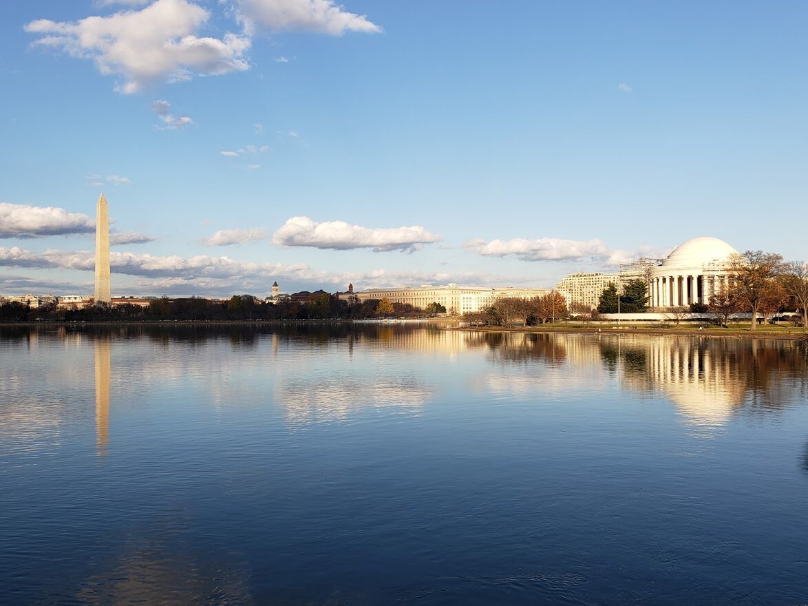 Thomas Jefferson Memorial, the Monument and the Basin offer a magnificent view