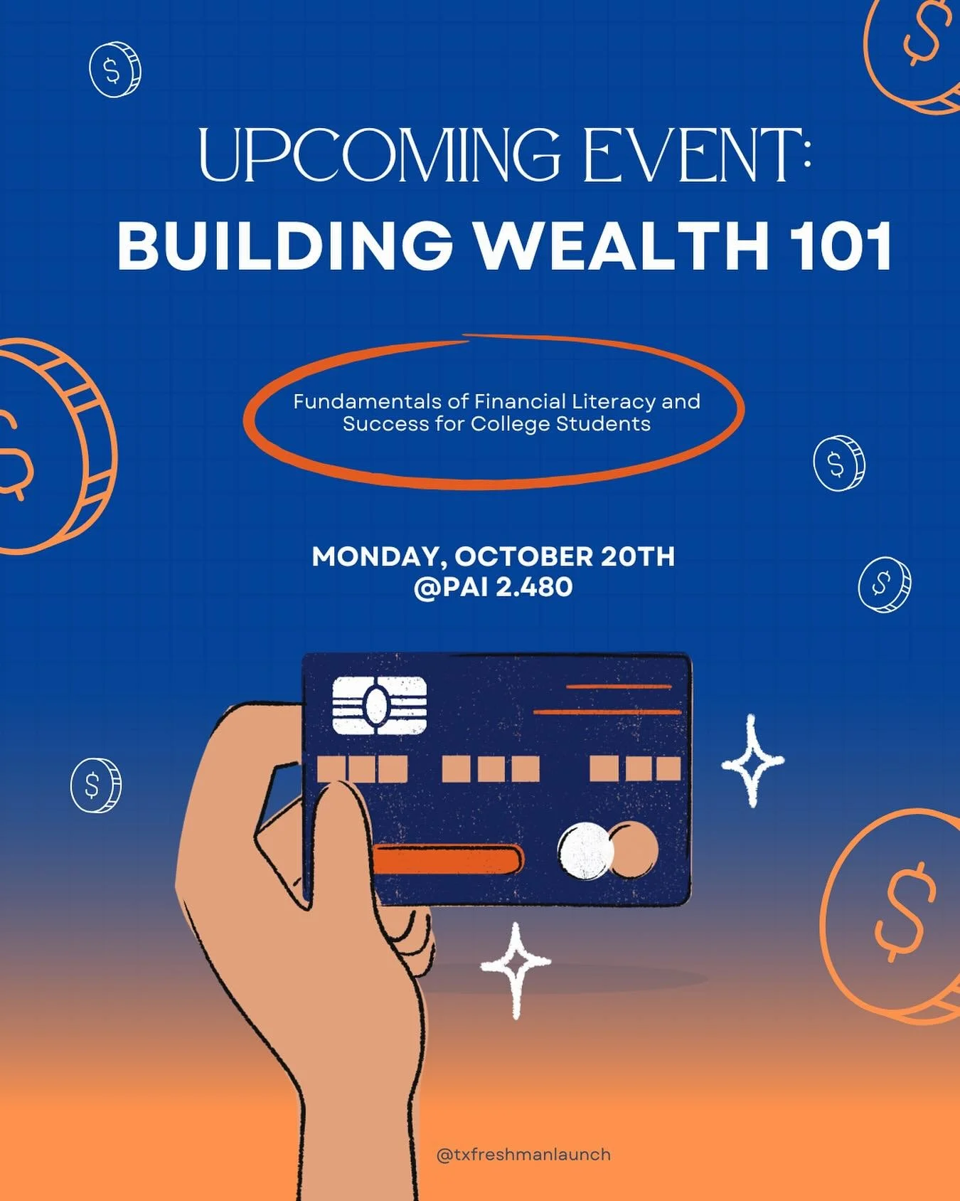 Want to build lasting financial habits for a smarter, stronger future? 💵✅‼️

Join us this upcoming Monday, Oct. 20th, from 6&ndash;7 PM to hear from Venturi Private Wealth on how to budget, save, and manage your finances as a college student! 🙌🙌🙌