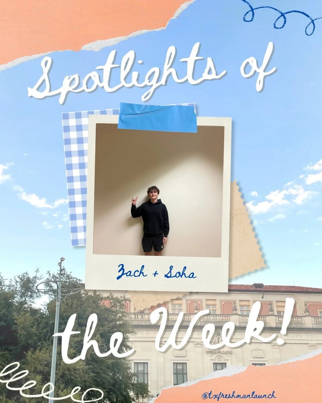 Time to Spotlight our Launchers!!! 📢📢📢

Meet our member spotlight: Zach! He plans to major in finance and is from The Woodlands! He enjoys running &amp; traveling, &amp; plans to run the Austin marathon in February! 🏃

Meet our exec spotlight: So