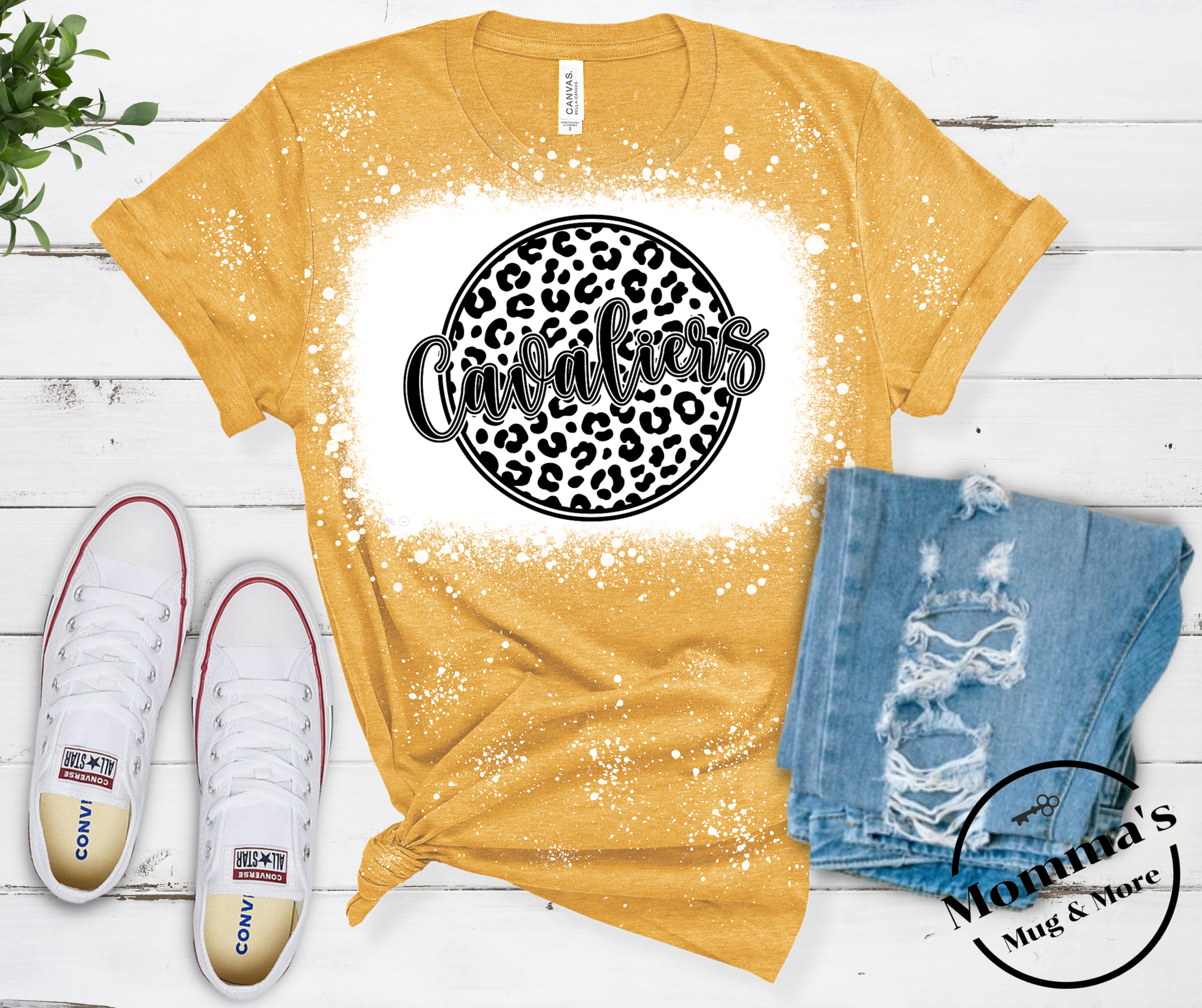 CORUNNA CAVALIERS LEOPARD CIRCLE HEATHER MUSTARD TEE.png