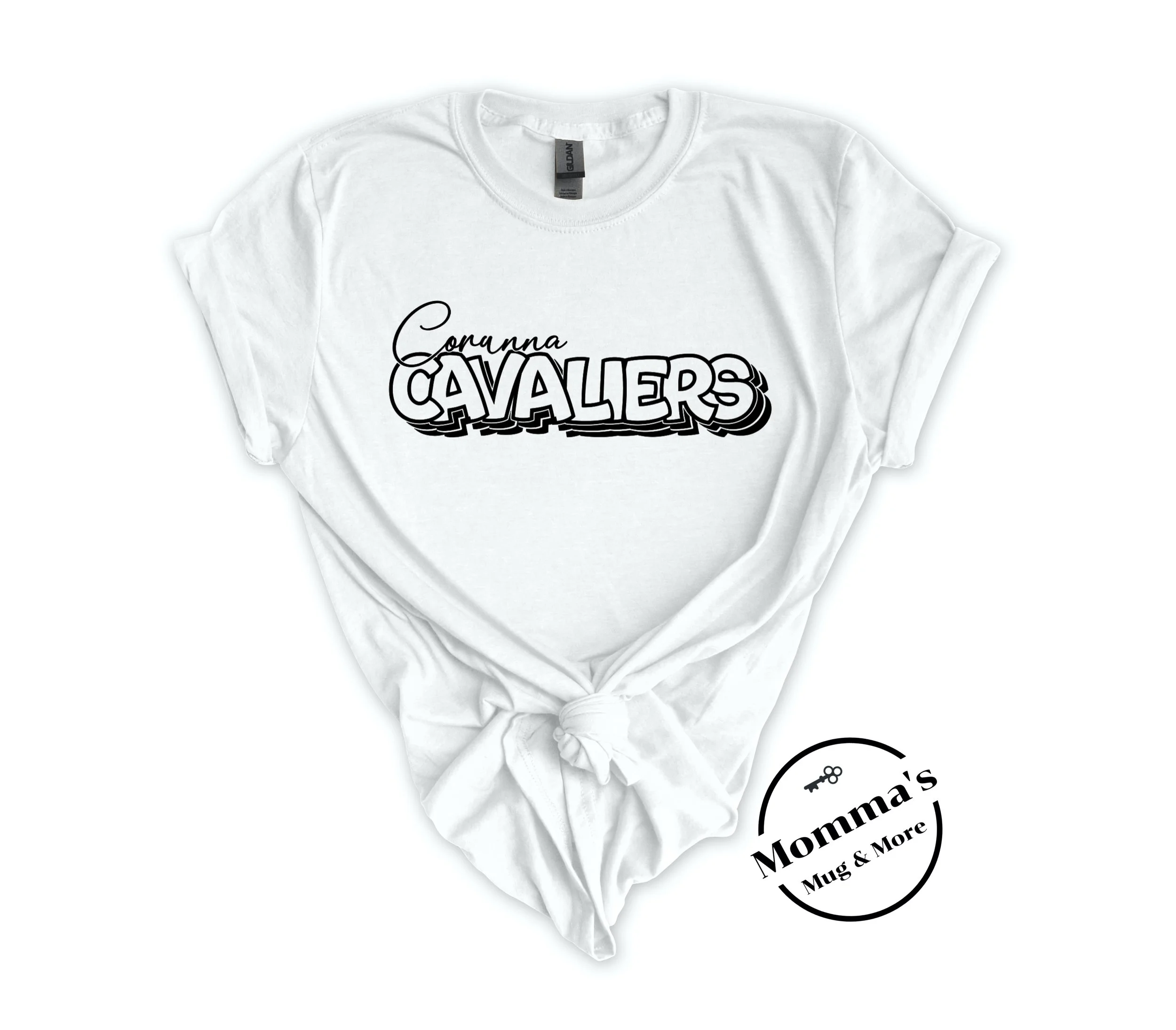CORUNNA CAVALIERS ON REPEAT WHITE TEE.jpeg