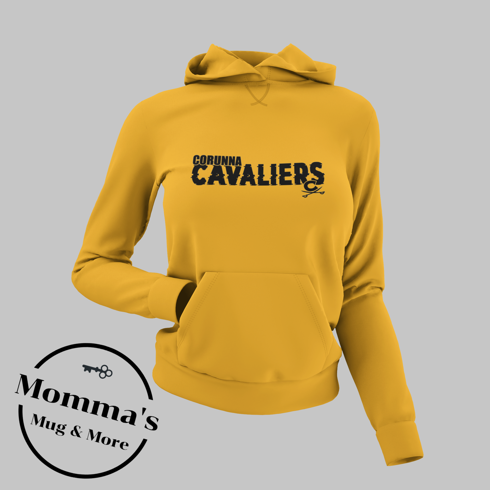 CORUNNA CAVALIERS GLITCH SMALL CROSS SWORD GOLD HOODIE.png