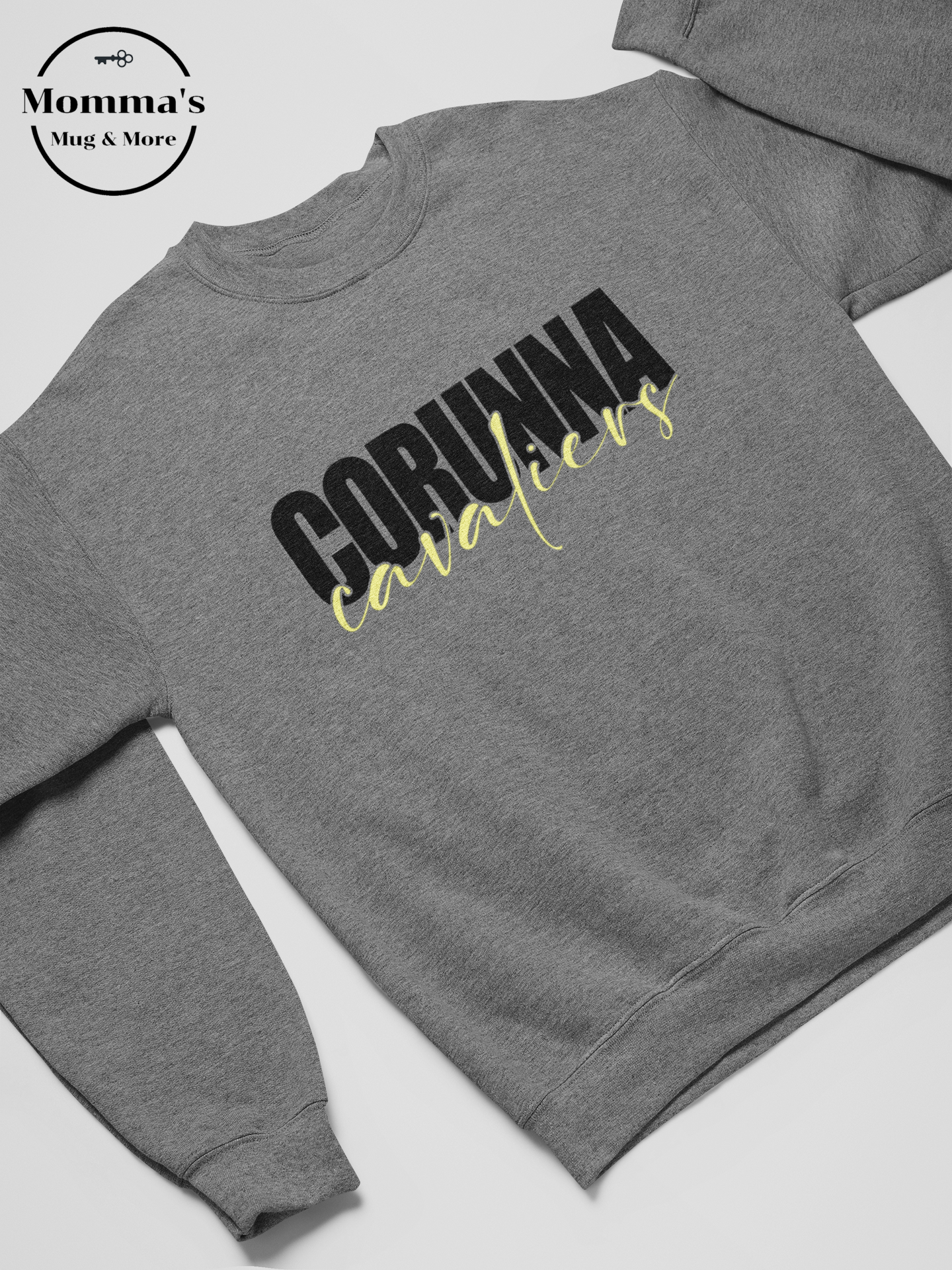 CORUNNA CAVALIERS SCRIPT BLACK AND GRAPHITE HEATHER SWEATSHIRT.png