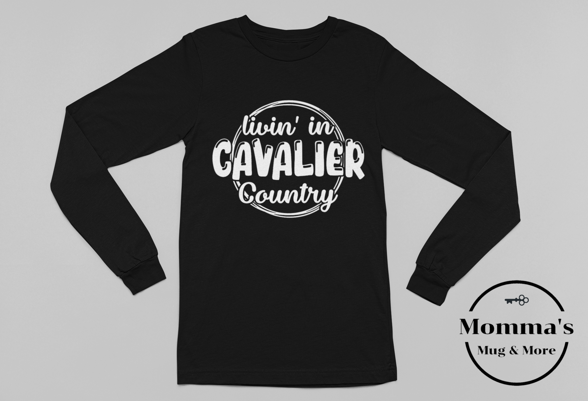 LIVIN IN CAVALIER COUNTRY BLACK AND WHITE SLEEVED TEE.png
