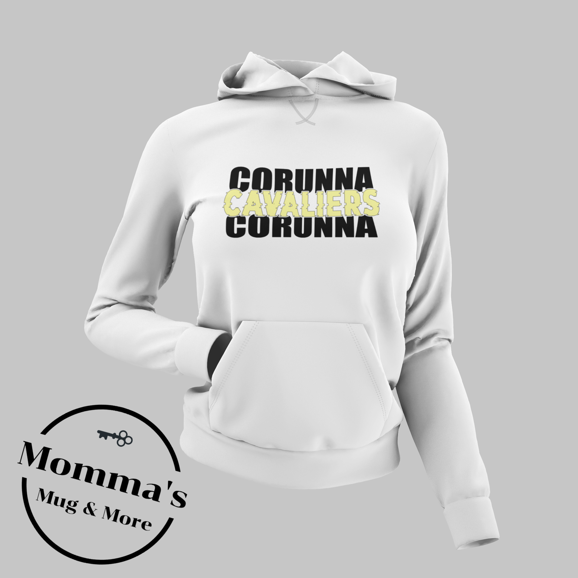 CORUNNA CAVALIERS GLITCH BLACK:GOLD WHITE HOODIE.png.png