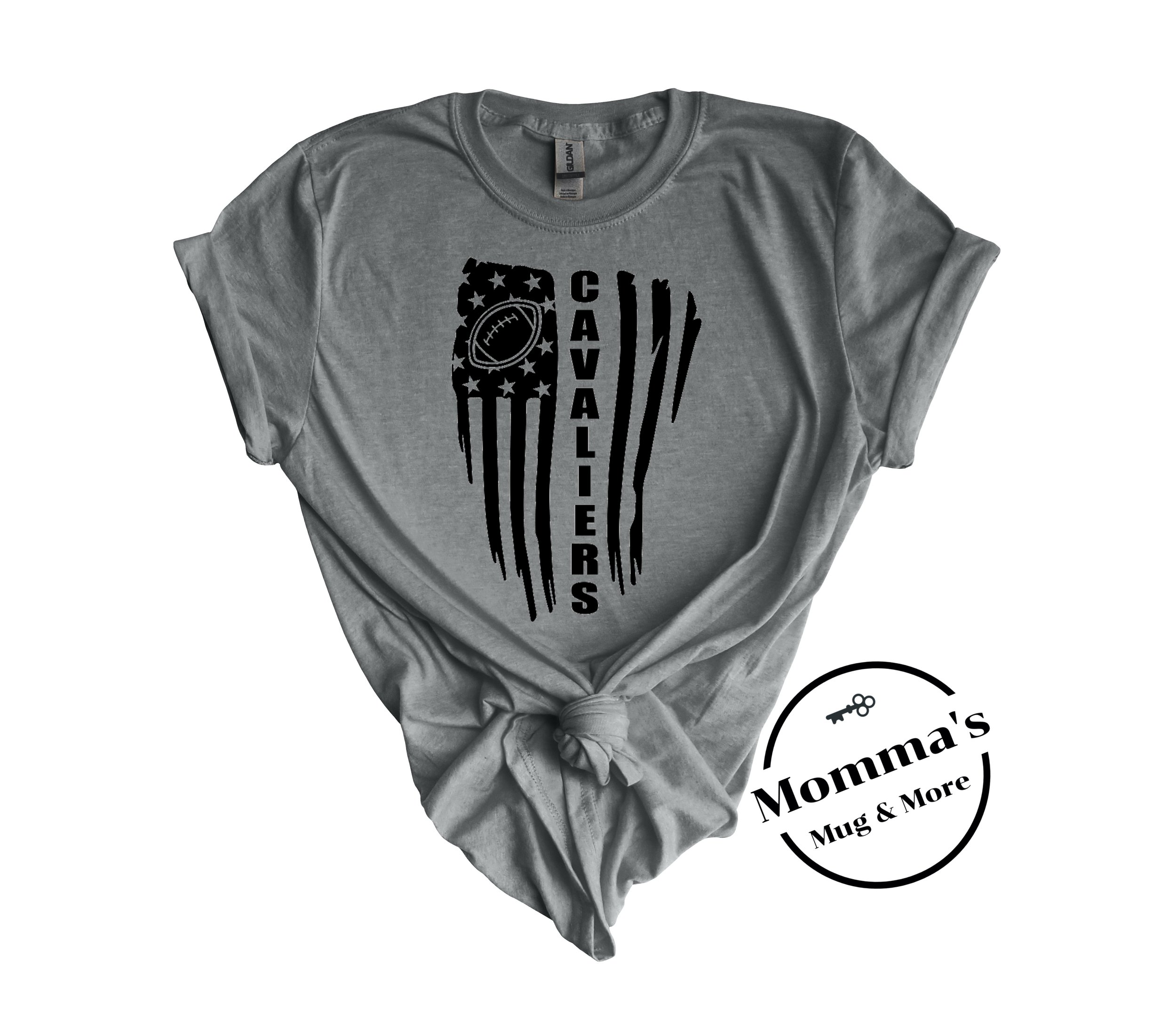 CORUNNA CAVALIERS FLAGS AND FOOTBALL GRAPHITE HEATHER TEE.jpeg