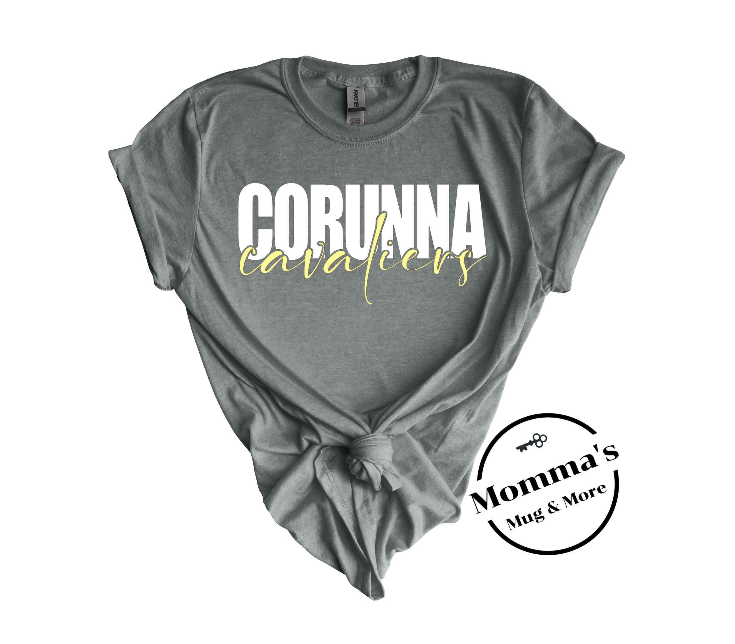 CORUNNA CAVALIERS MULTI SCRIPT GRAPHITE HEATHER TEE.jpeg