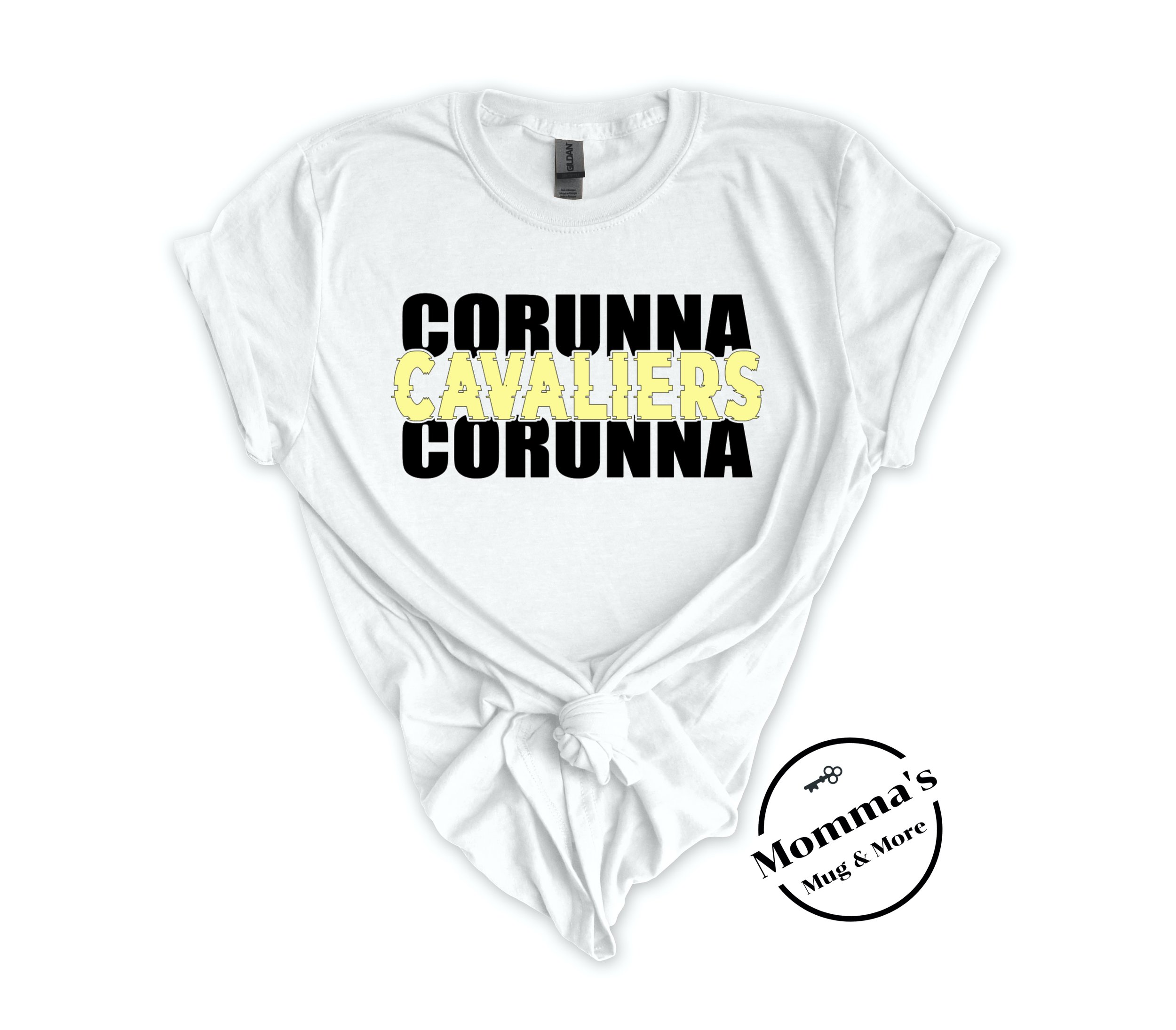 CORUNNA CAVALIERS GLITCH BLACK:GOLD WHITE TEE.jpeg