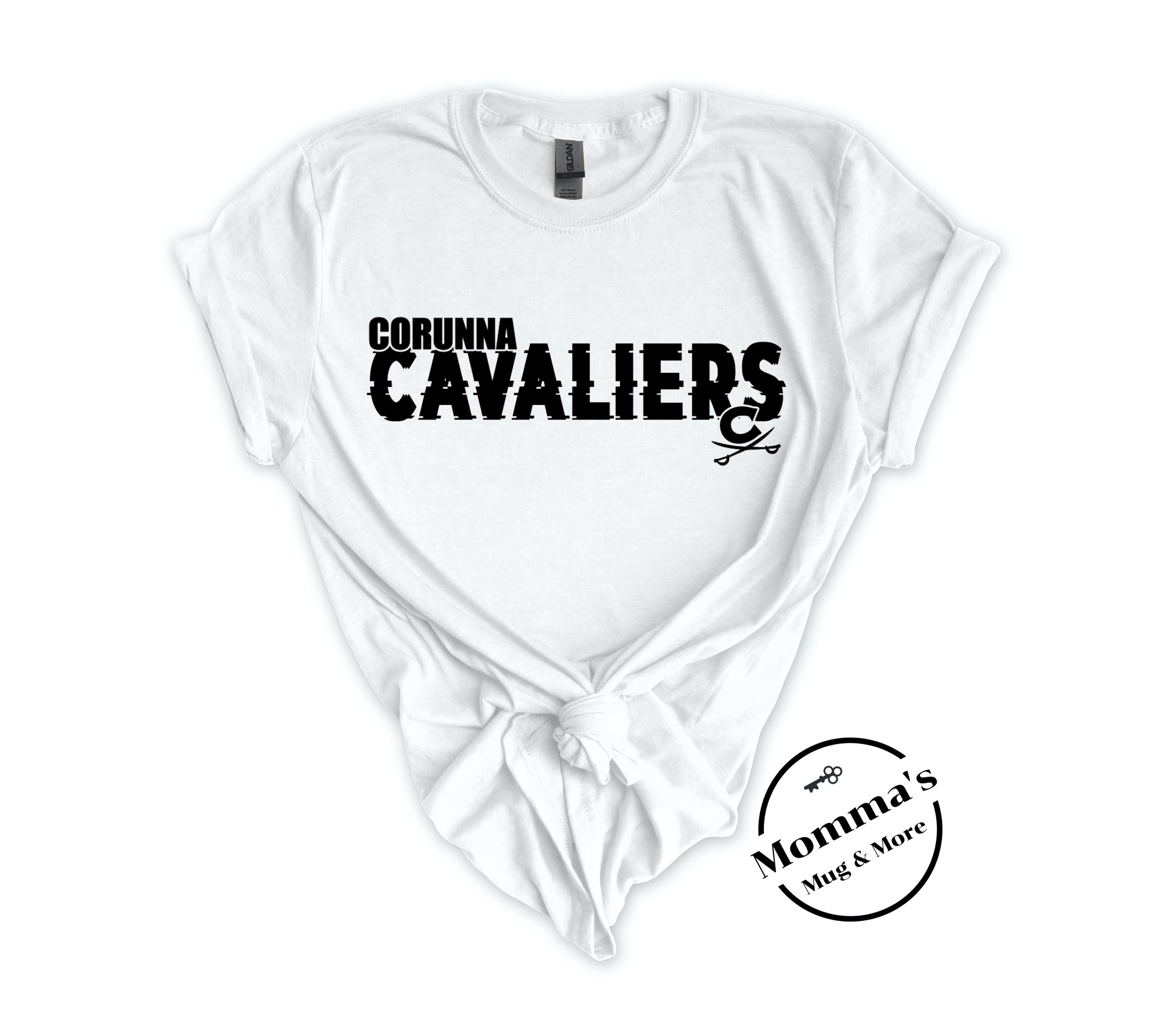 CORUNNA CAVALIERS GLITCH CROSS SWORD WHITE TEE.jpeg