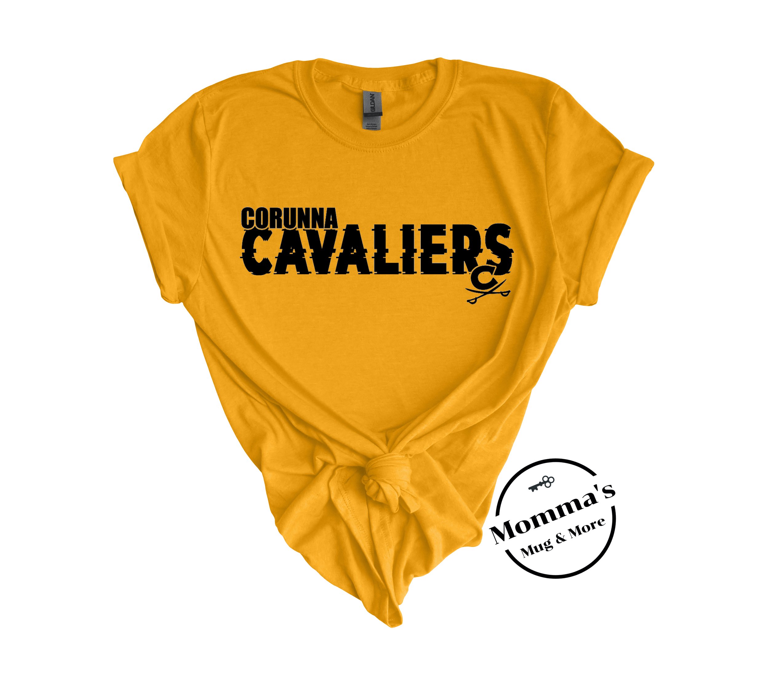 CORUNNA CAVALIERS GLITCH CROSS SWORD GOLD TEE.jpeg
