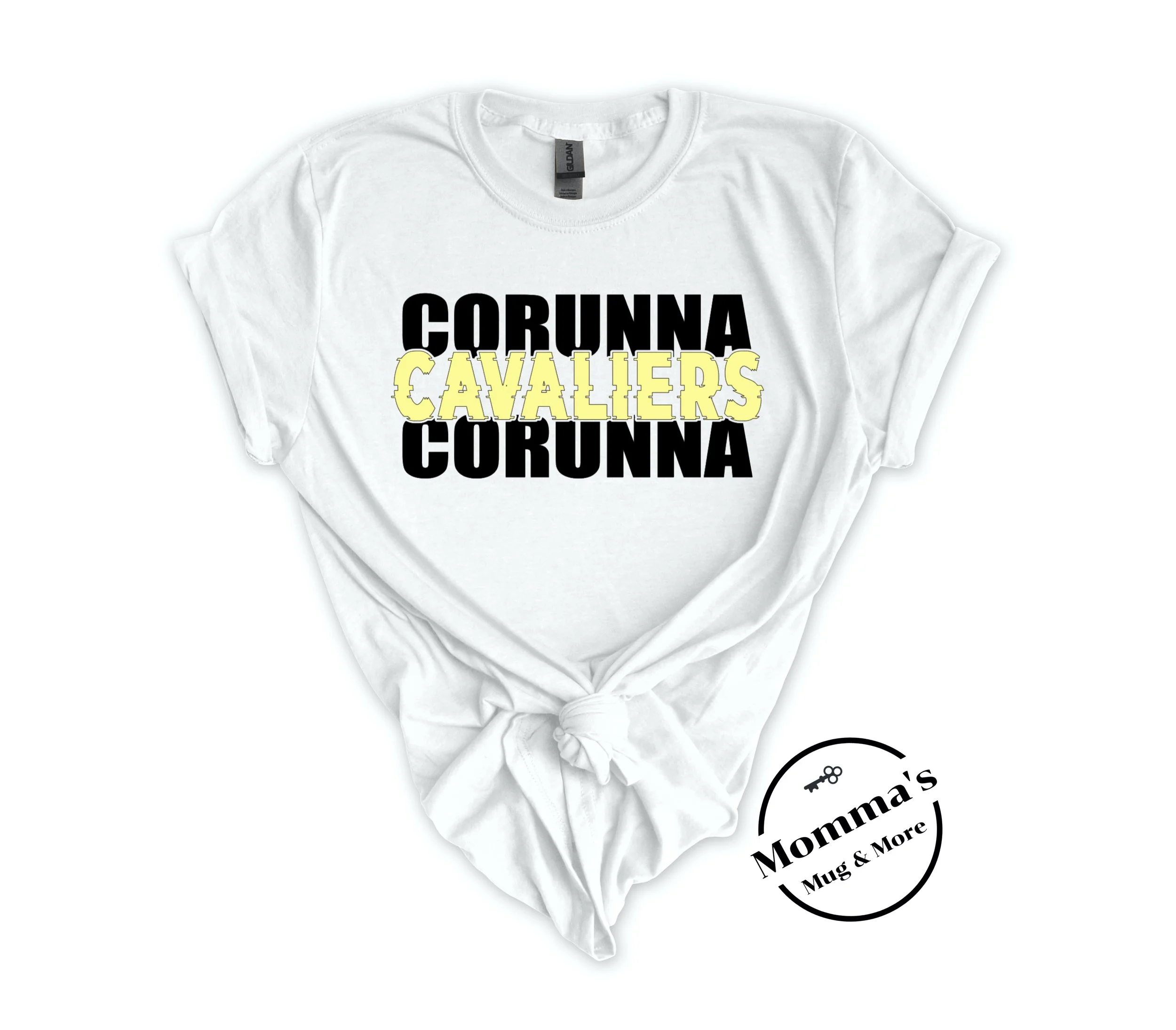 CORUNNA CAVALIERS GLITCH BLACK:GOLD WHITE TEE.jpeg