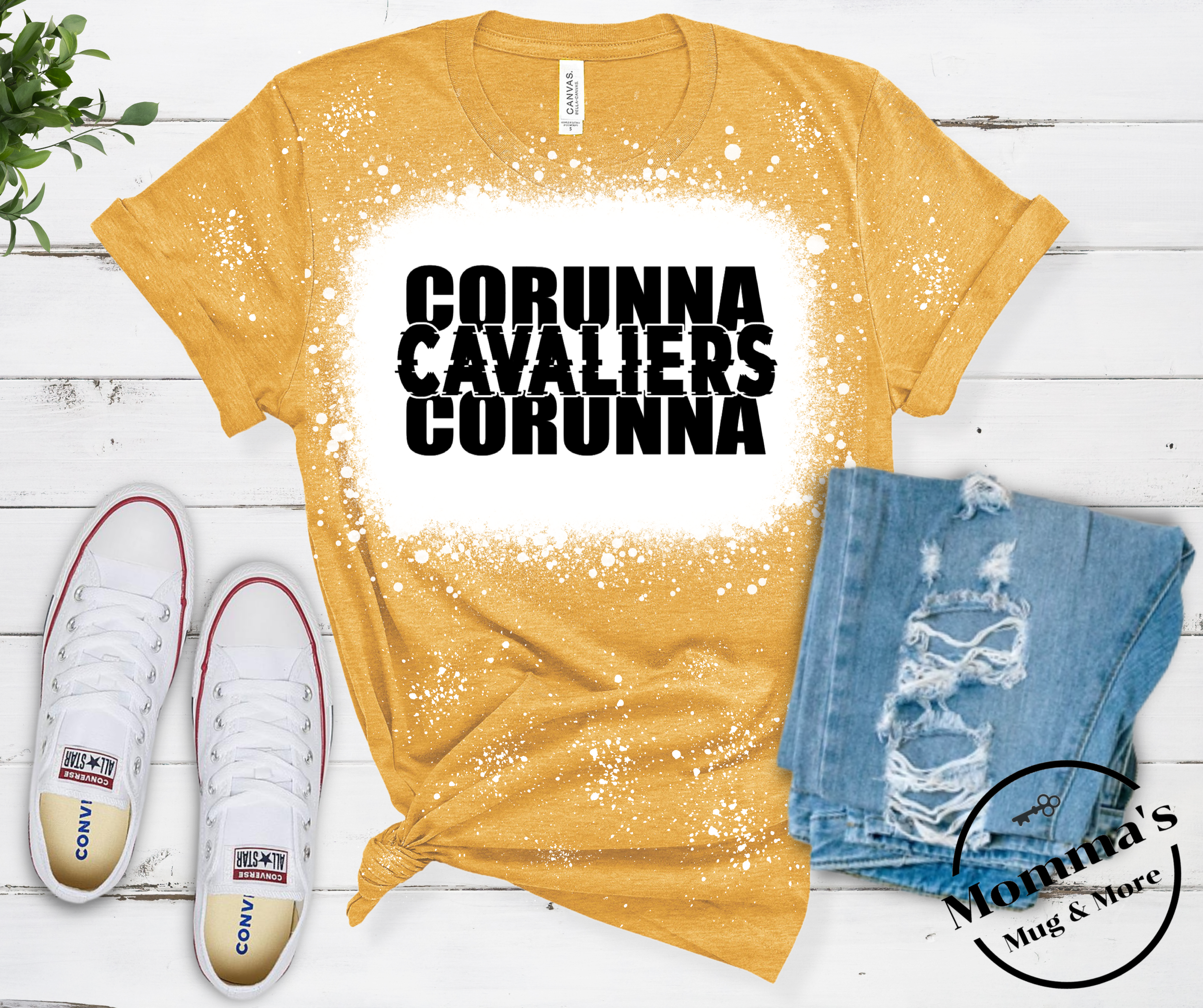 Corunna Cavaliers Glitch Heather Mustard Bleached Tee.png