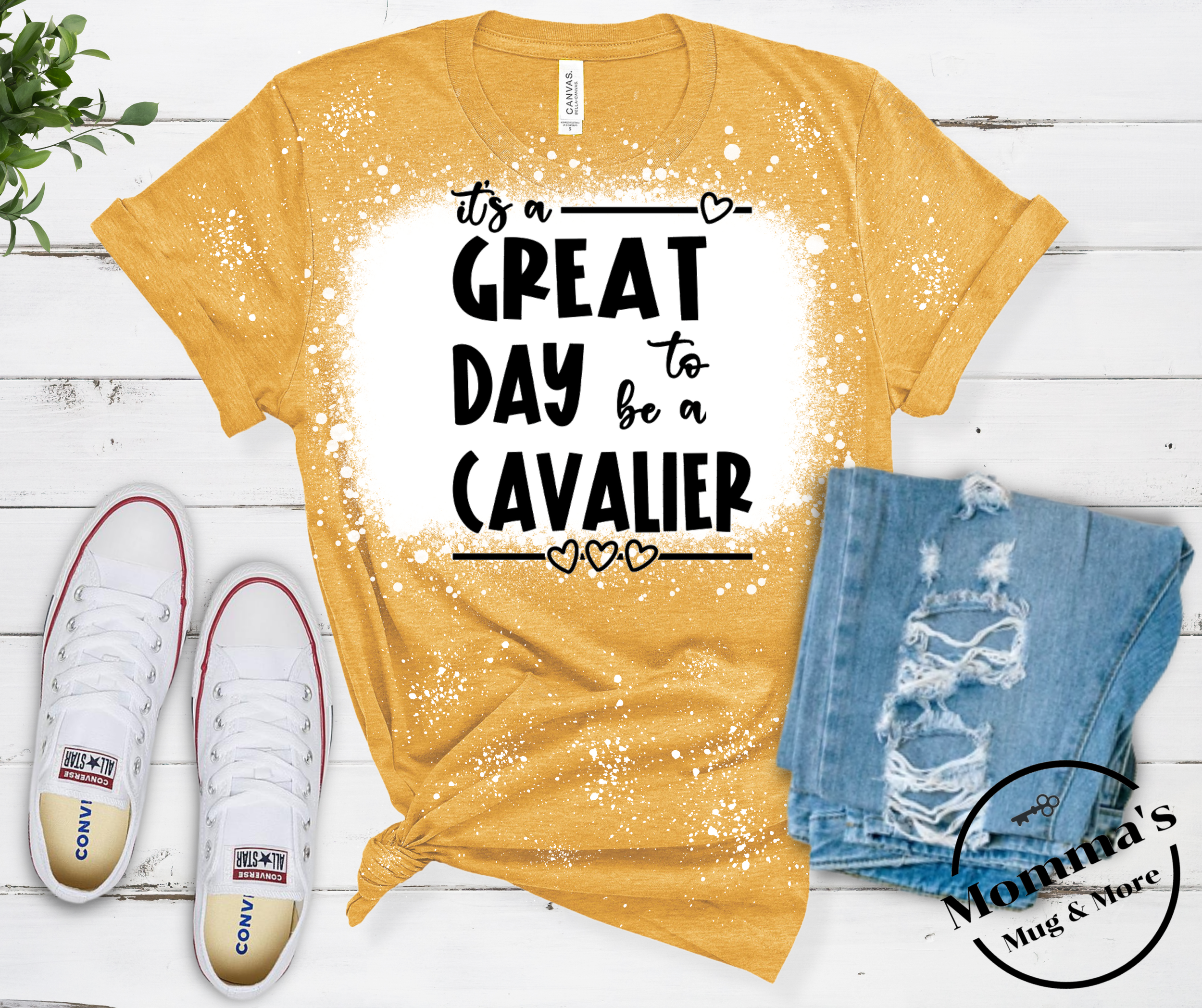 It's A Great Day to Be a Cavaliers Heather Mustard Bleached Tee.png