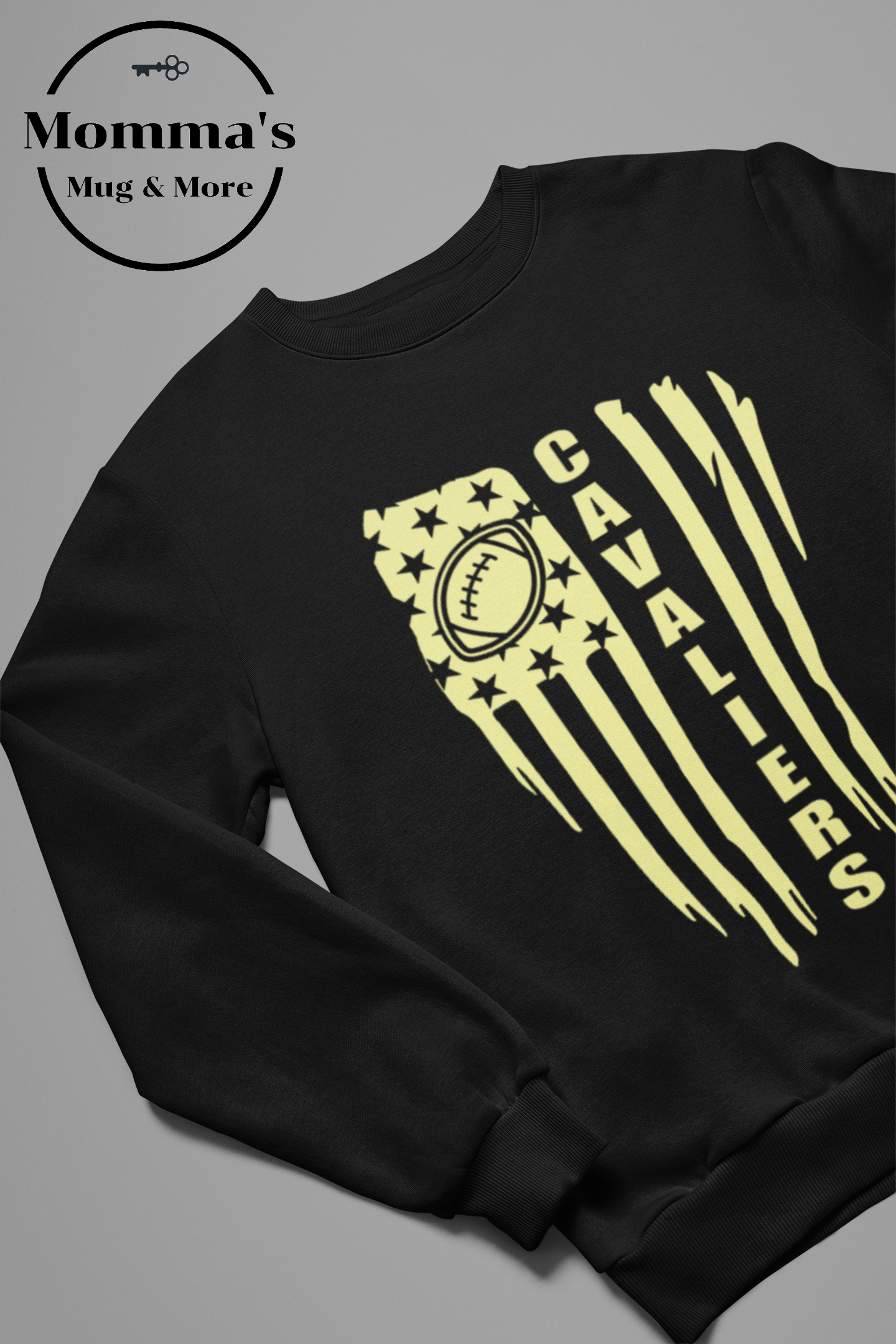 CORUNNA CAVALIERS FOOTBALL AND FLAGS BLACK SWEATSHIRT.png