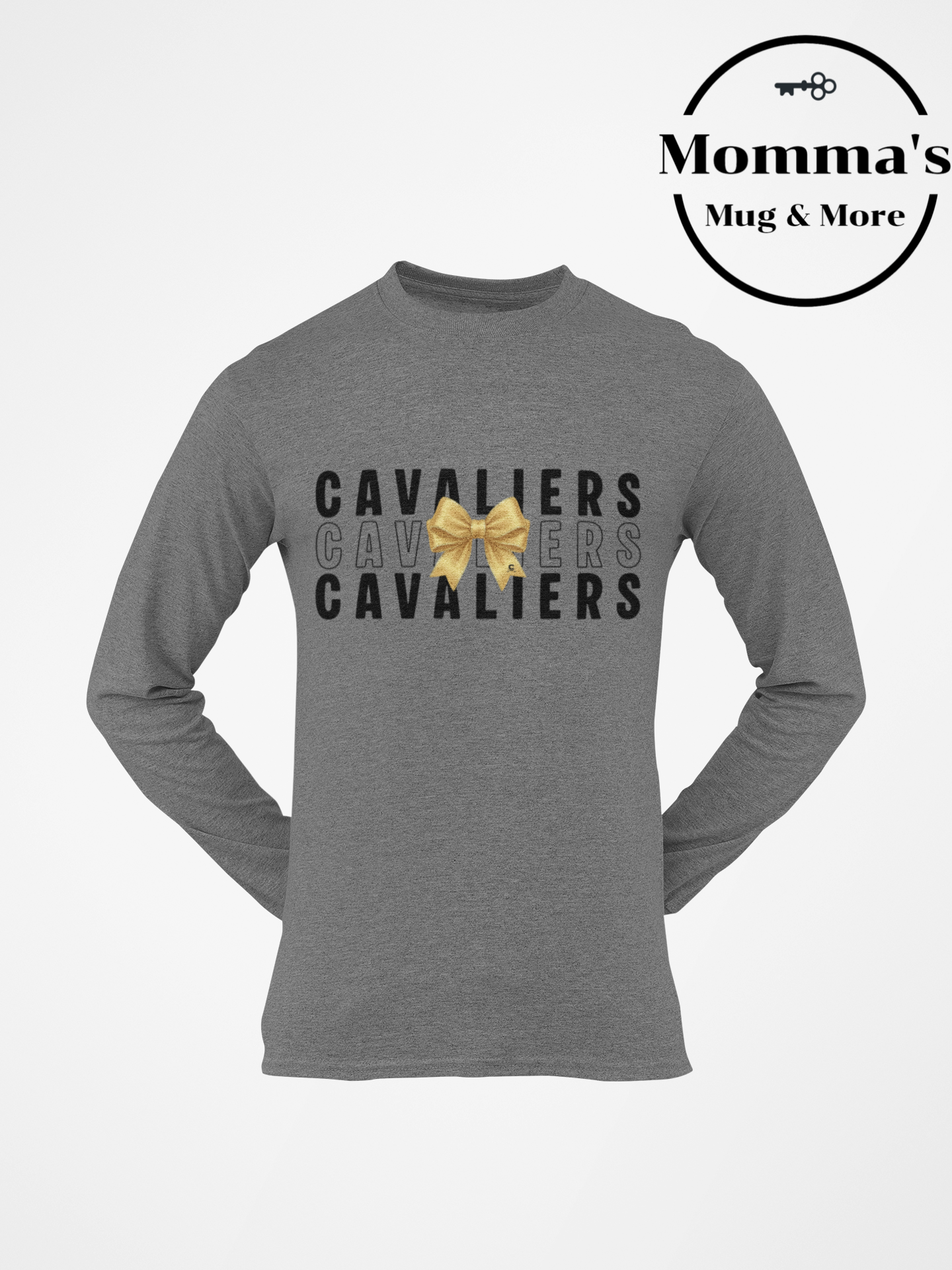 CAVALIERS ON REPEAT BOW GRAPHITE HEATHER SLEEVED TEE.png (Copy)