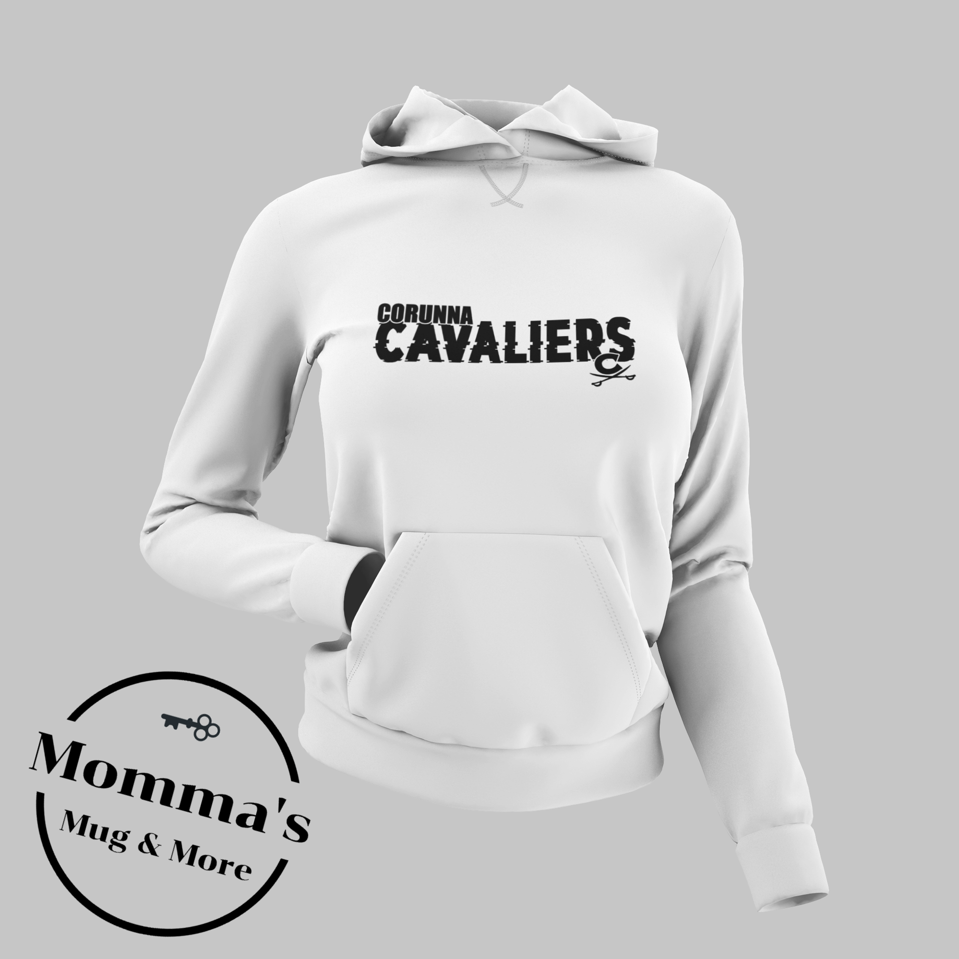 CORUNNA CAVALIERS GLITCH SMALL CROSS SWORD WHITE HOODIE.png