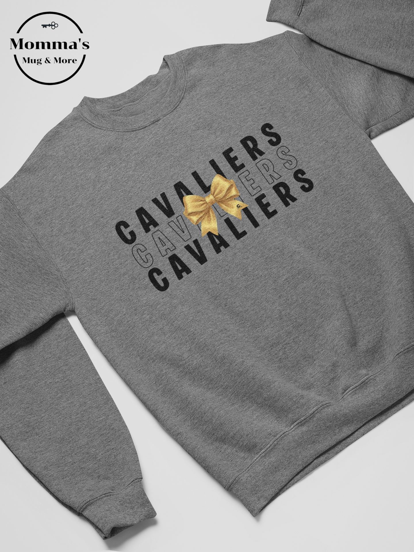 CAVALIERS ON REPEAT BOW GRAPHITE HEATHER CREW SWEATSHIRT.png