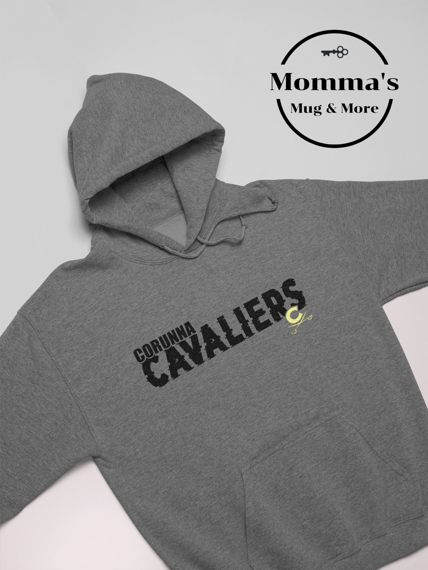 CORUNNA CAVALIERS GLITCH BLACK:GOLD GRAPHITE HEATHER HOODIE.png