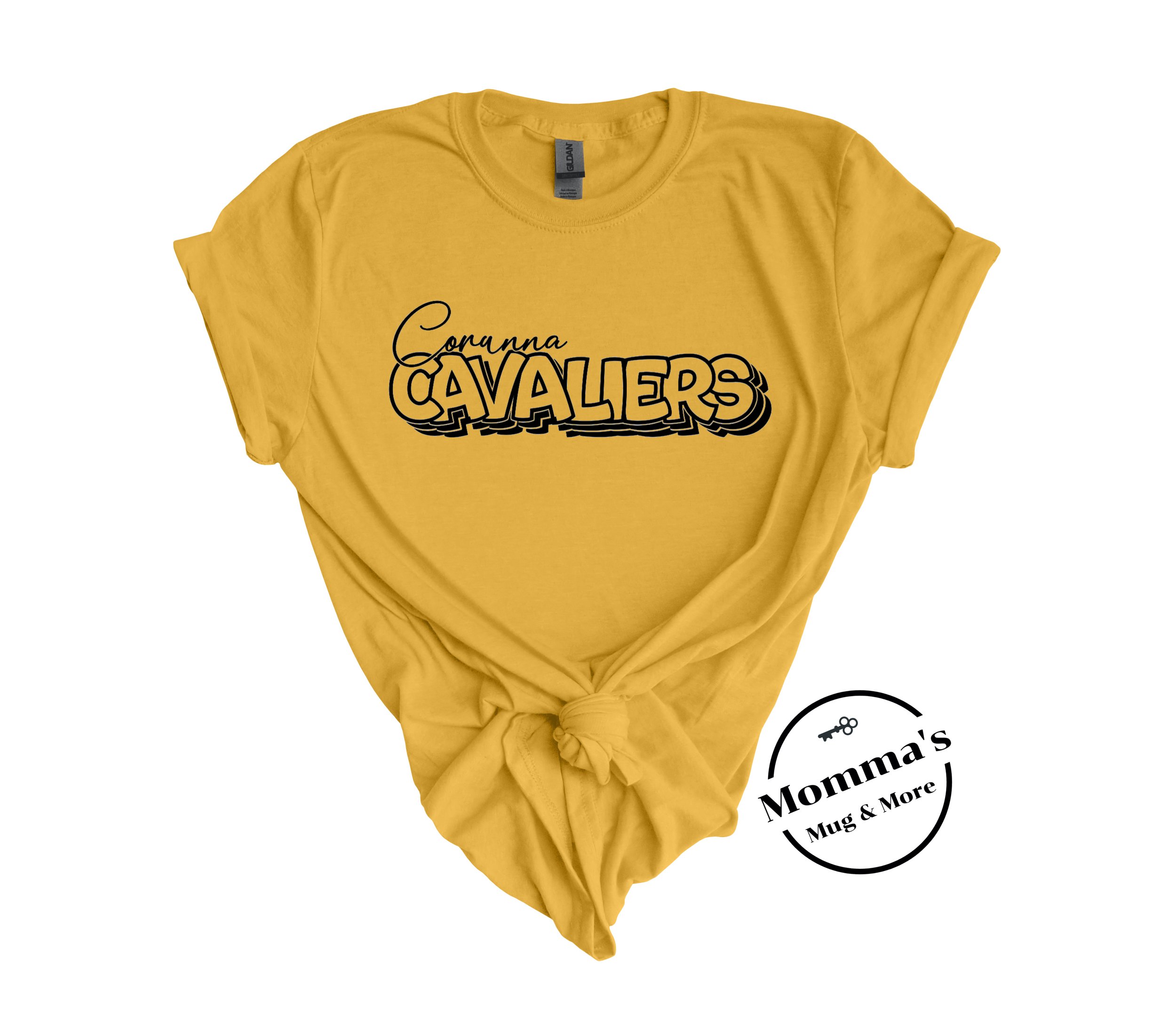CORUNNA CAVALIERS ON REPEAT HEATHER MUSTARD TEE.jpeg