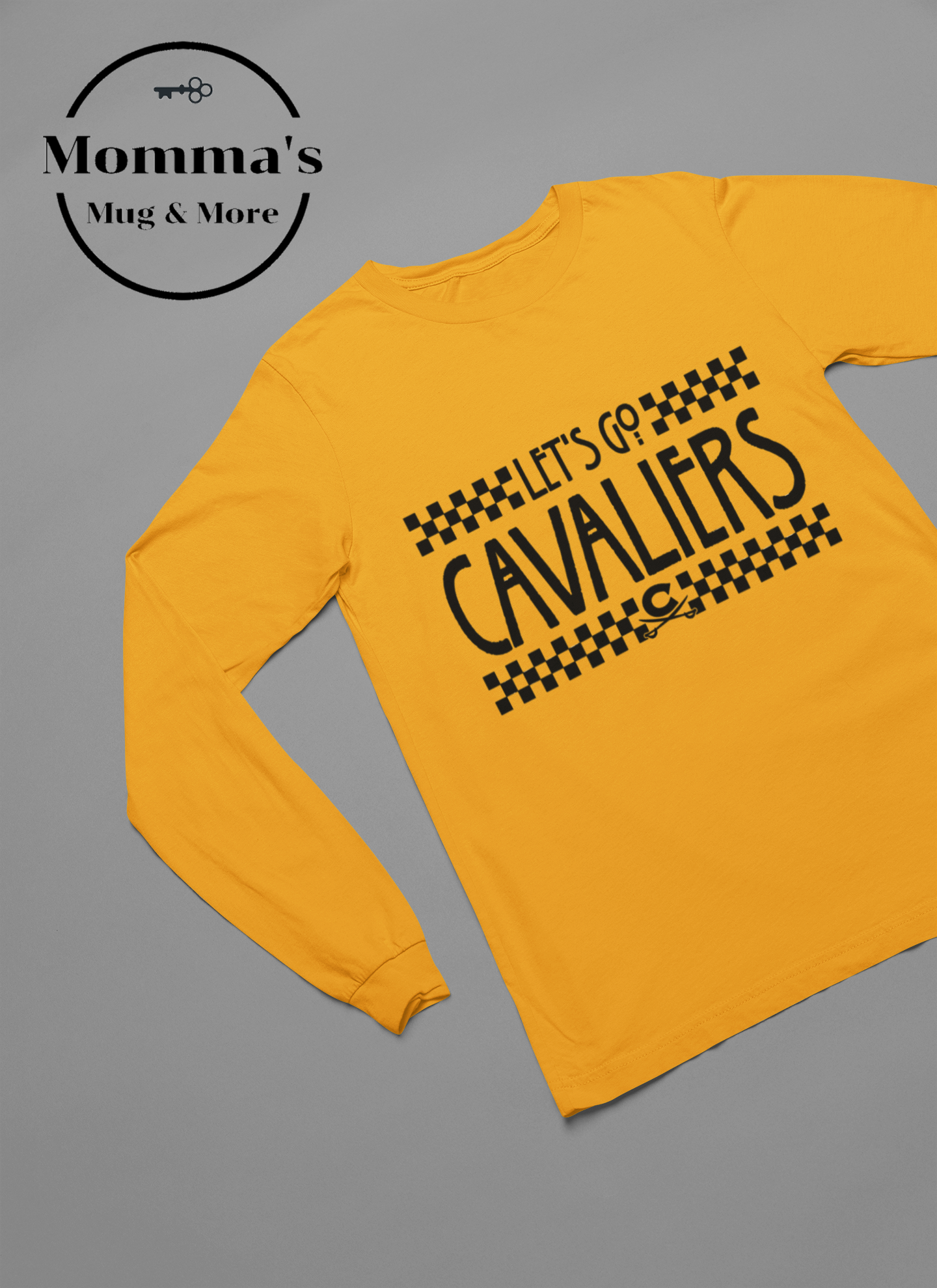 LET'S GO CORUNNA CAVALIERS CHECKERED GOLD SLEEVED TEE.png (Copy) (Copy)