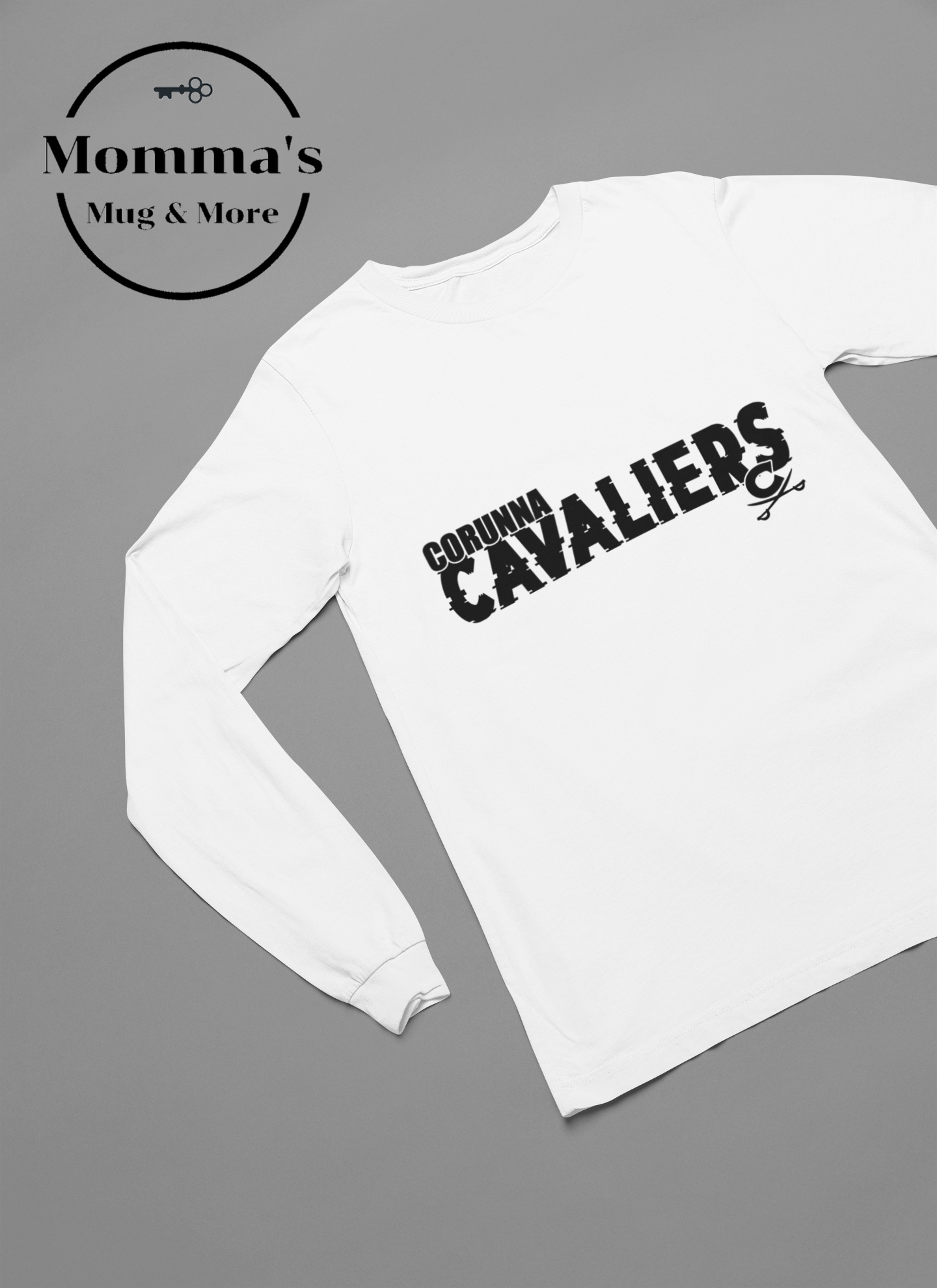 CORUNNA CAVALIERS GLITCH CROSS SWORD WHITE SLEEVED TEE.png