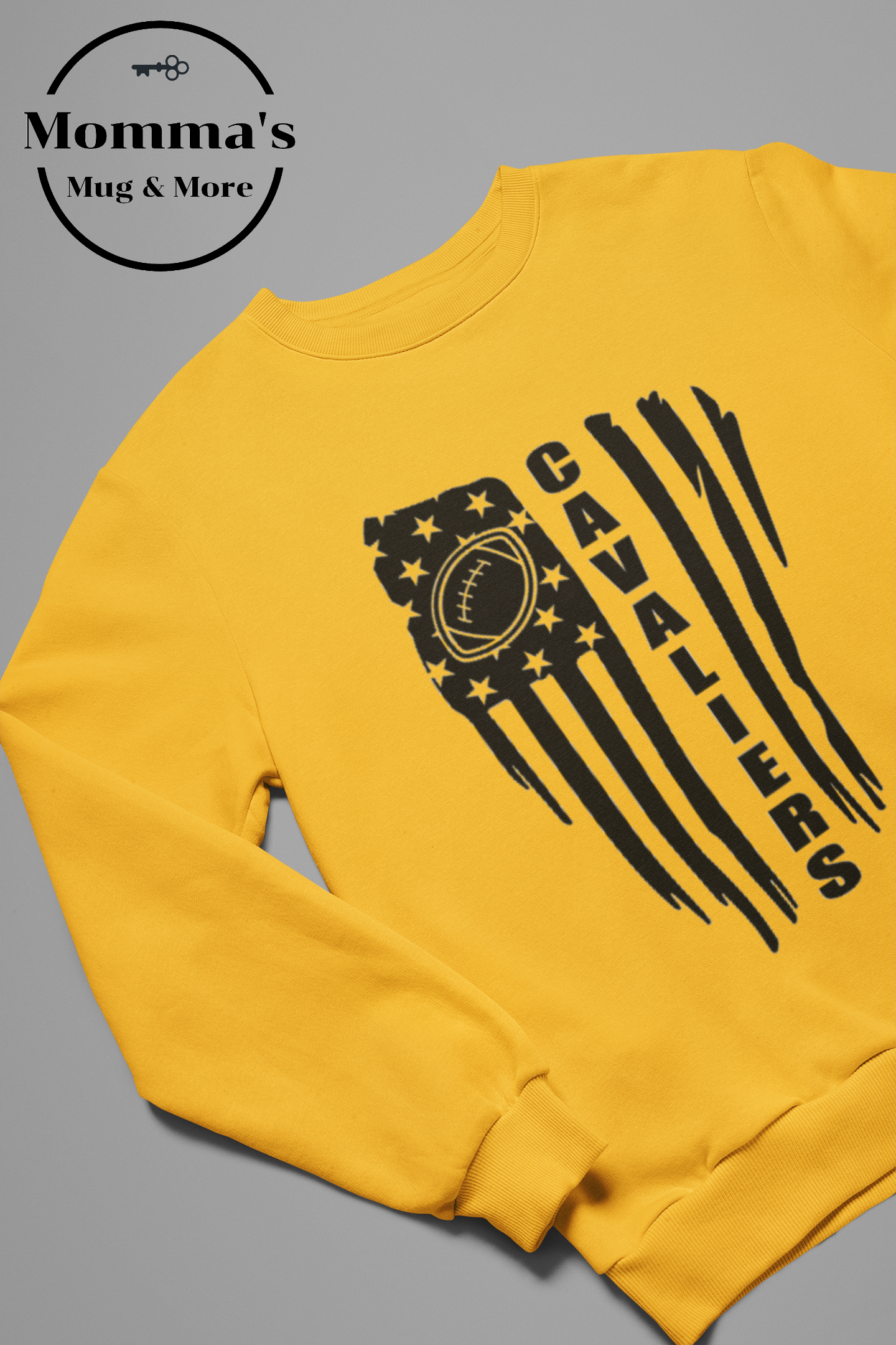 CORUNNA CAVALIERS FOOTBALL AND FLAGS GOLD SWEATSHIRT.png