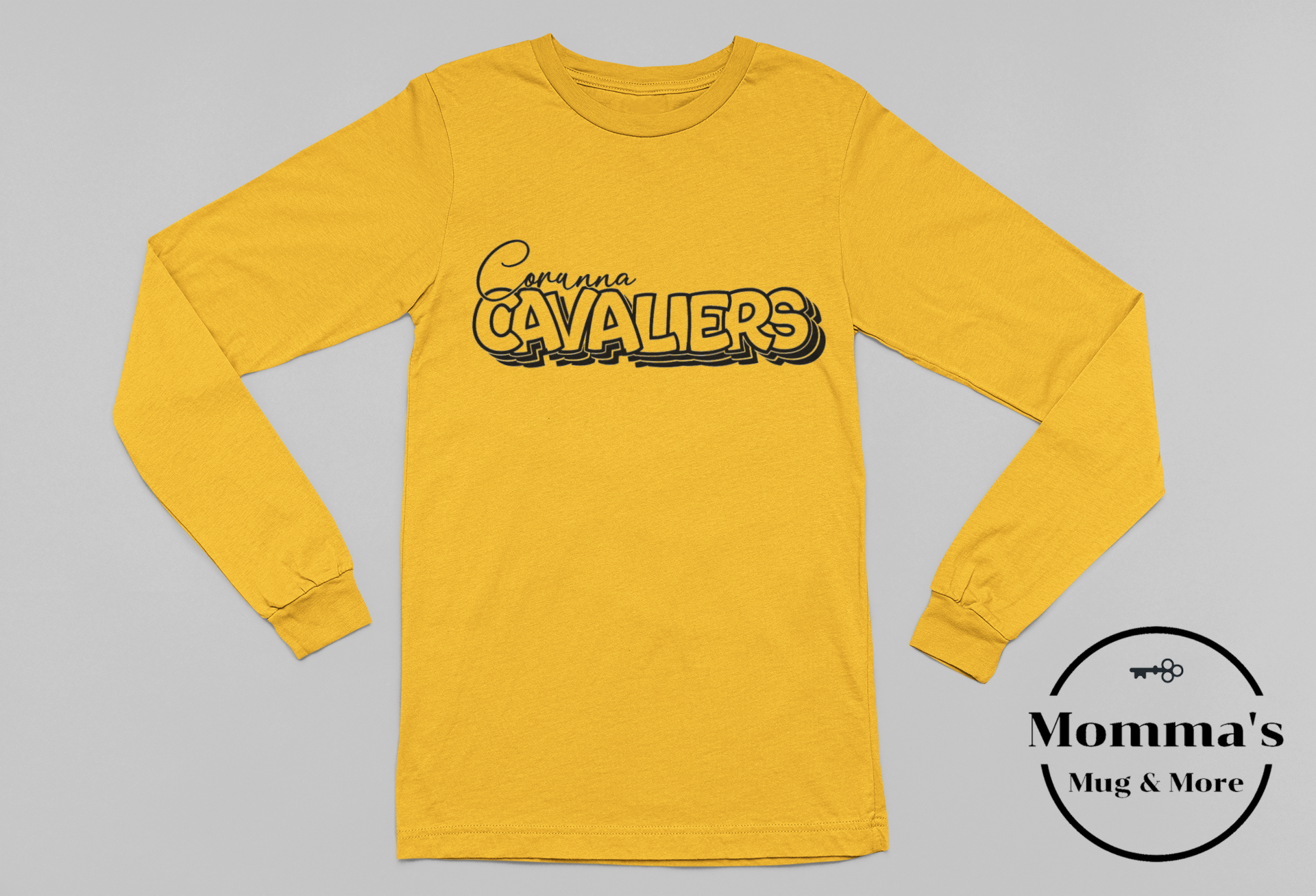 CORUNNA CAVALIERS ON REPEAT GOLD SLEEVED TEE.png