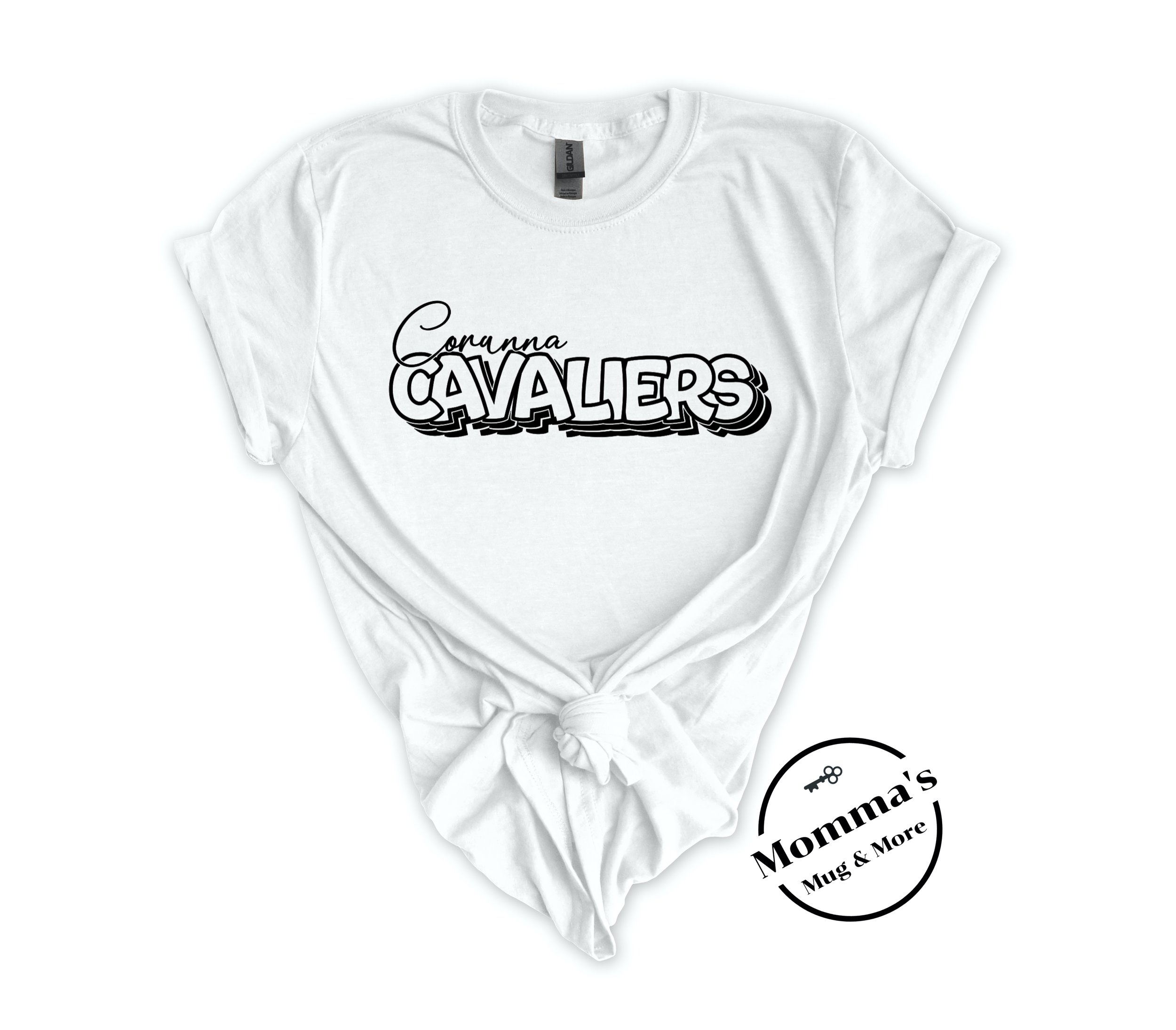 CORUNNA CAVALIERS ON REPEAT WHITE TEE.jpeg