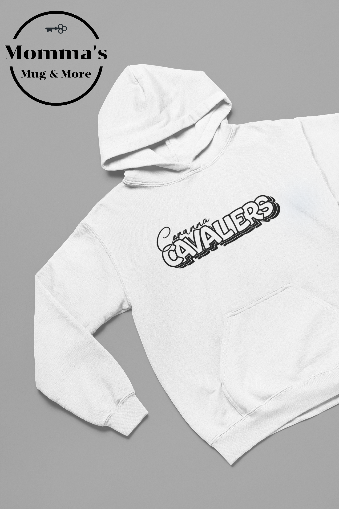CORUNNA CAVALIERS ON REPEAT WHITE HOODIE.png