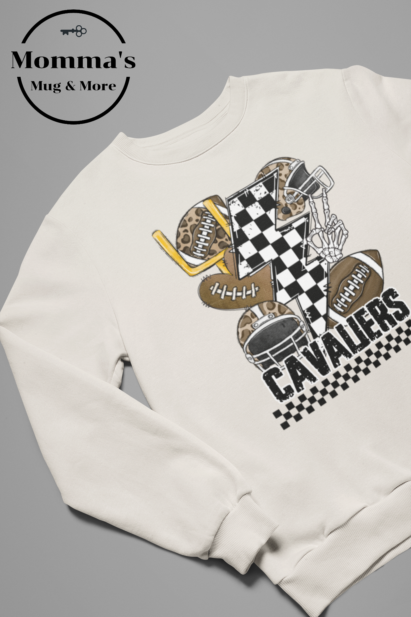 CAVALIERS FOOTBALL CHECKERED BOLTS NATURAL SWEATSHIRT.png